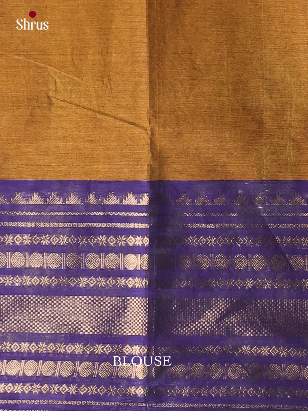 Beautiful Mustard Brown Chettinad Cotton Sarees With Circular Buttas & Violet Zari Striped Border