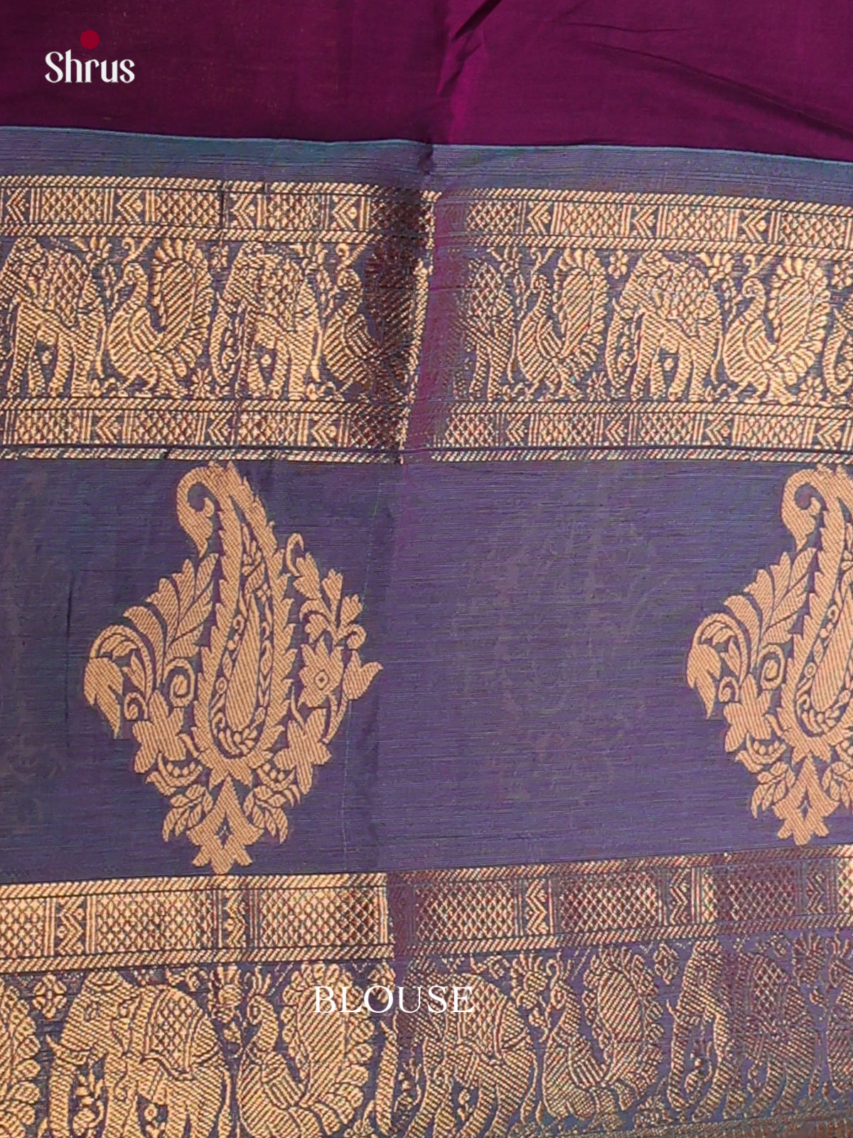 Beautiful Violet Checked Chettinad Cotton Saree With Blue Rettapet Zari Border