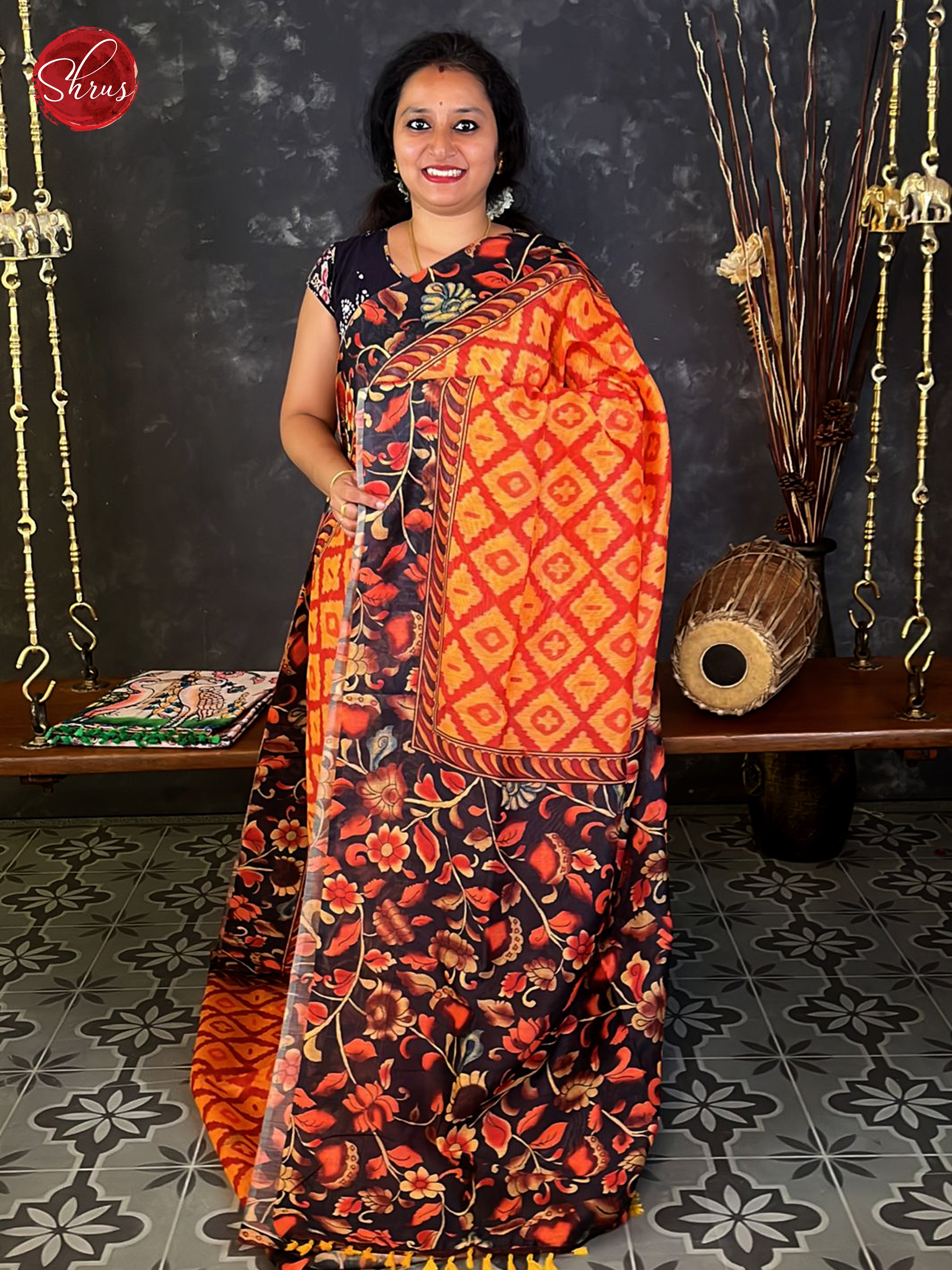 Orange & Brown- Semi Jute Saree - Shop on ShrusEternity.com