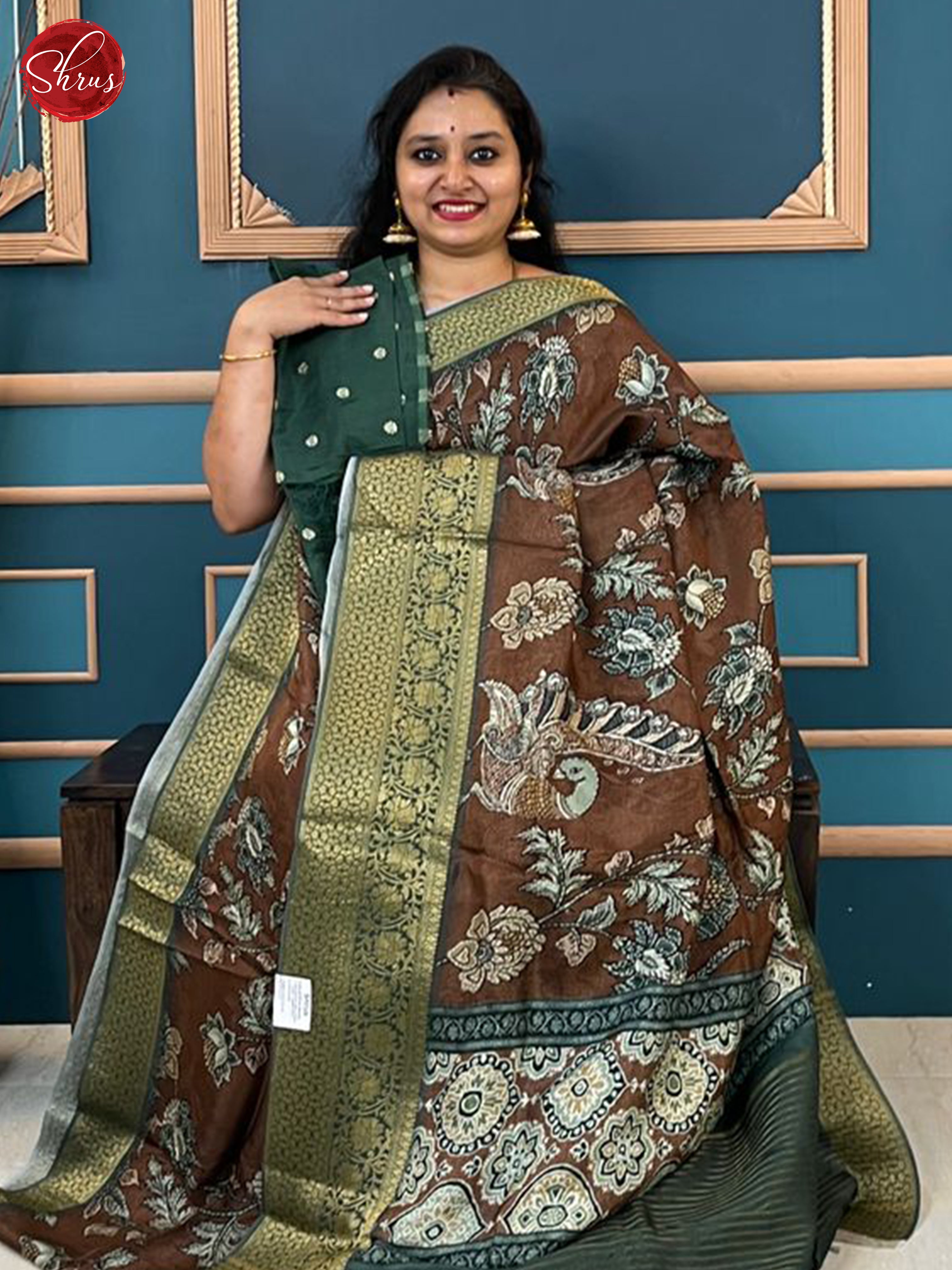 Brown & Green - Semi crepe Saree - Shop on ShrusEternity.com