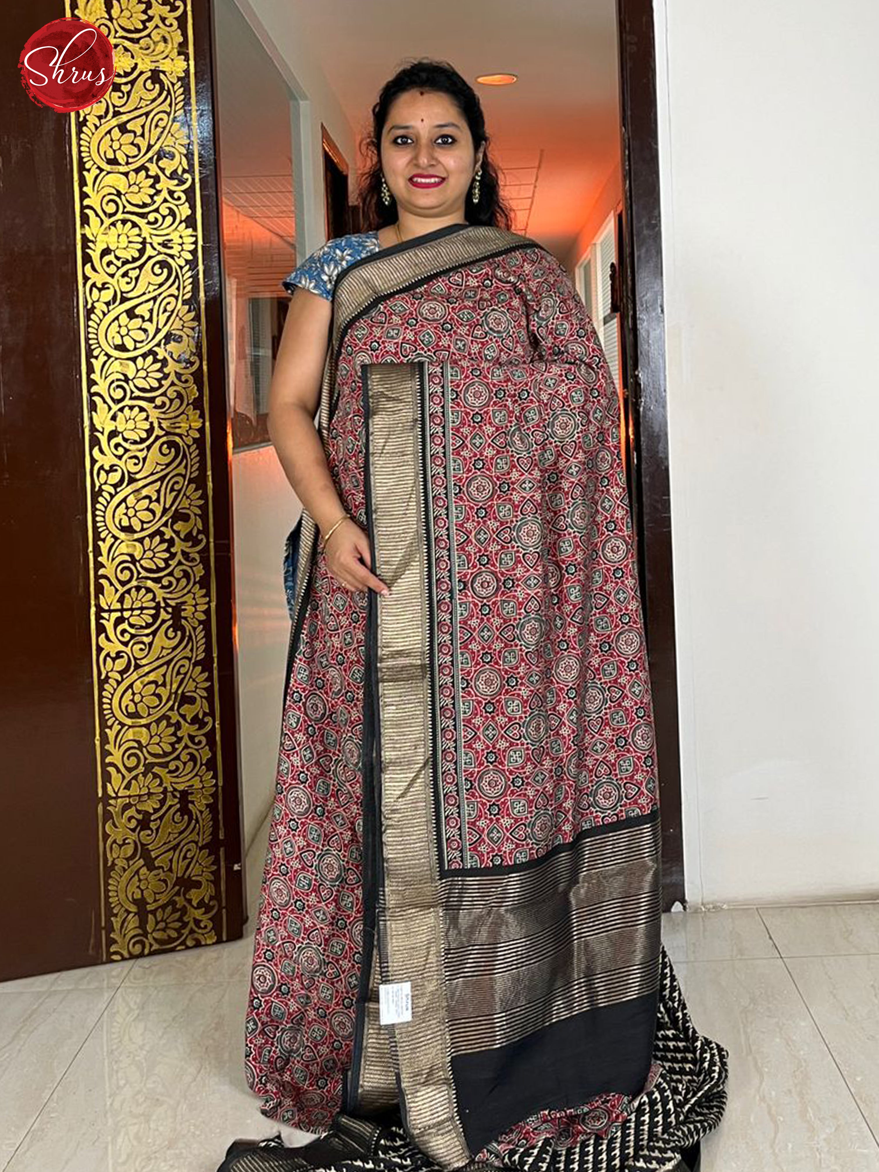 Red & Black - Semi Crepe Saree - Shop on ShrusEternity.com