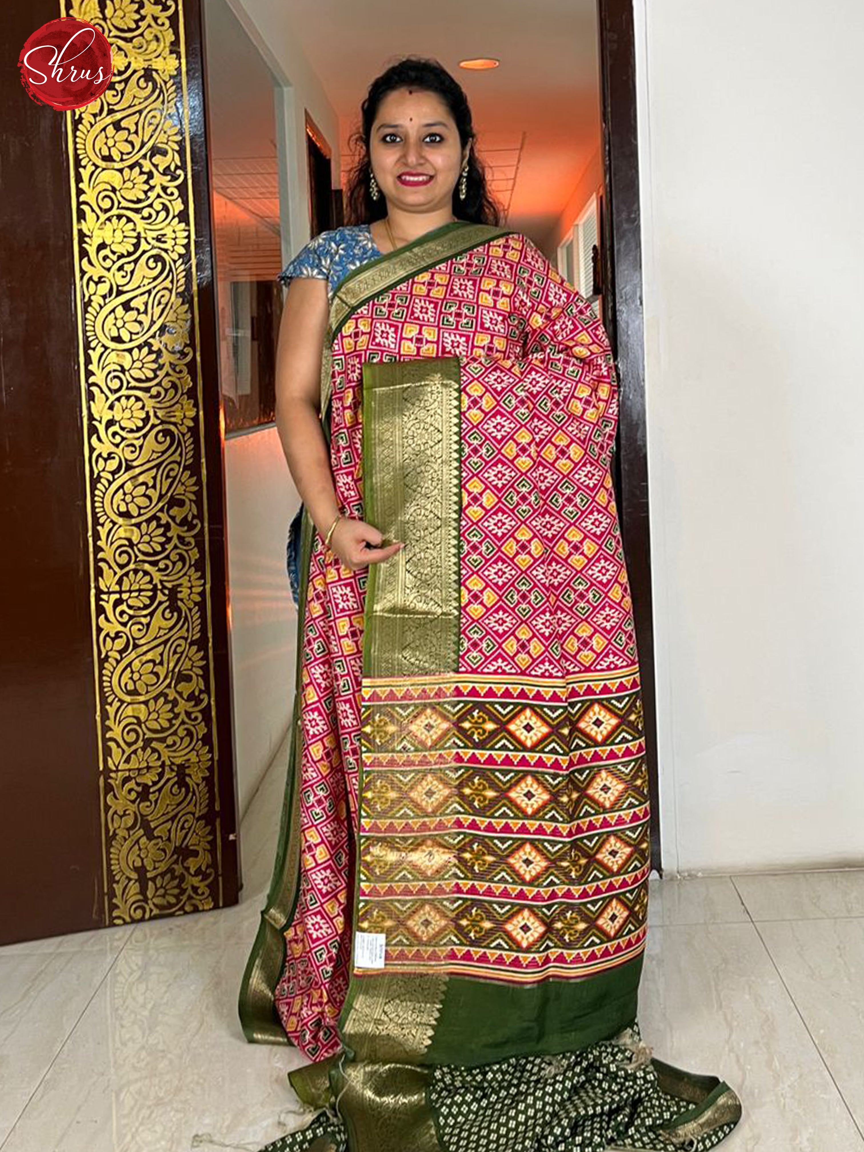 Pink & Green - Semi Crepe Saree - Shop on ShrusEternity.com