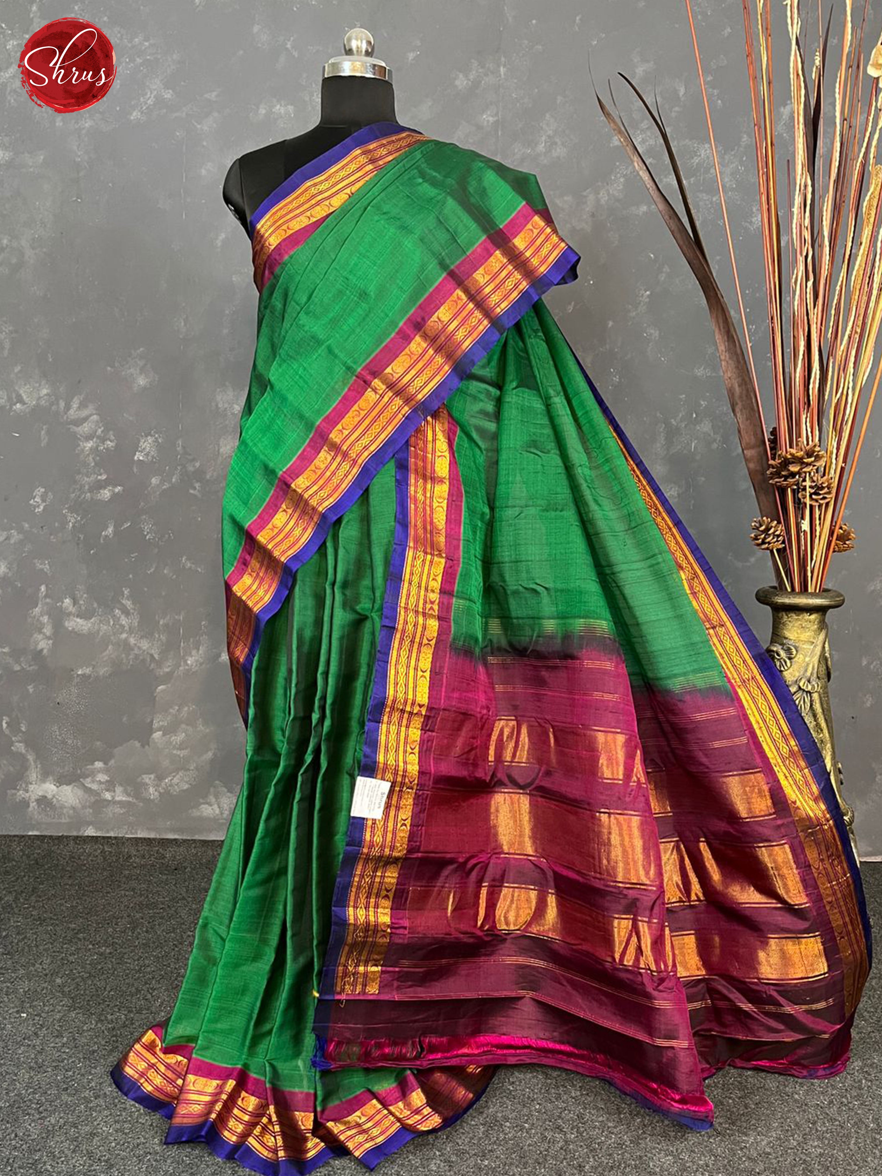 Green & Purple - Gadwal Silk Cotton Saree - Shop on ShrusEternity.com