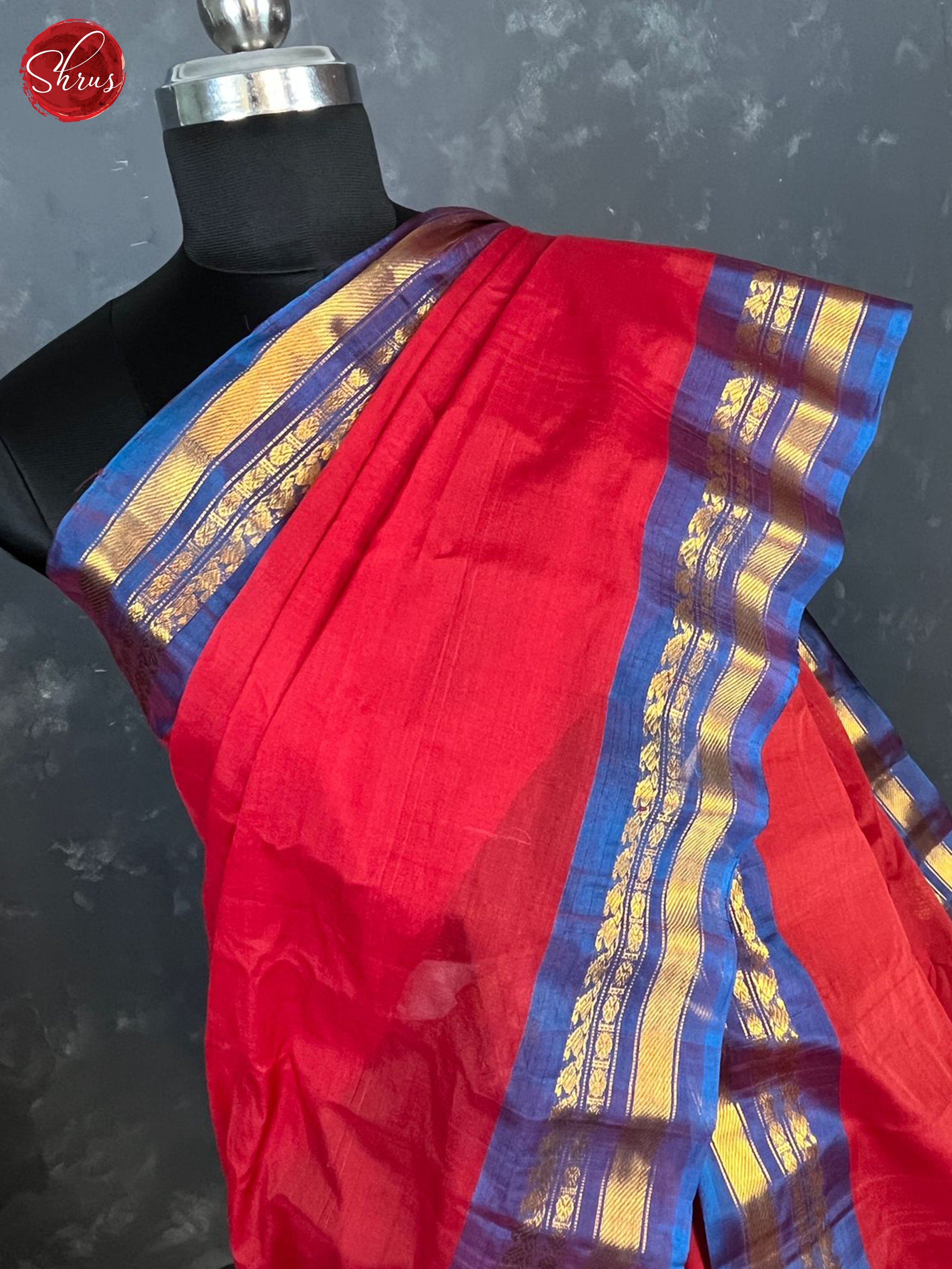 Red & Blue - Gadwal Silk Cotton Saree - Shop on ShrusEternity.com