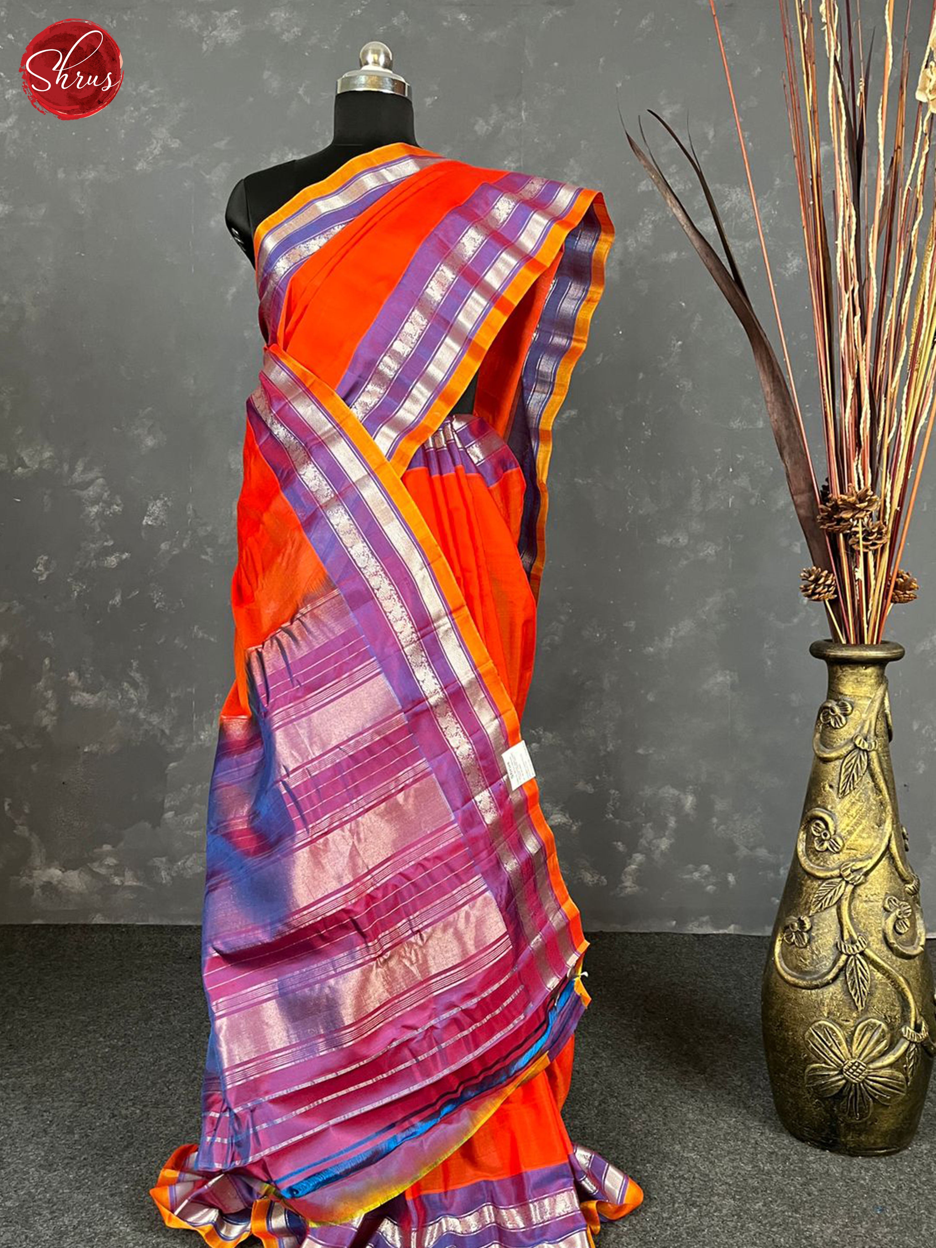 Orange & Purple - Gadwal Silk Cotton Saree - Shop on ShrusEternity.com