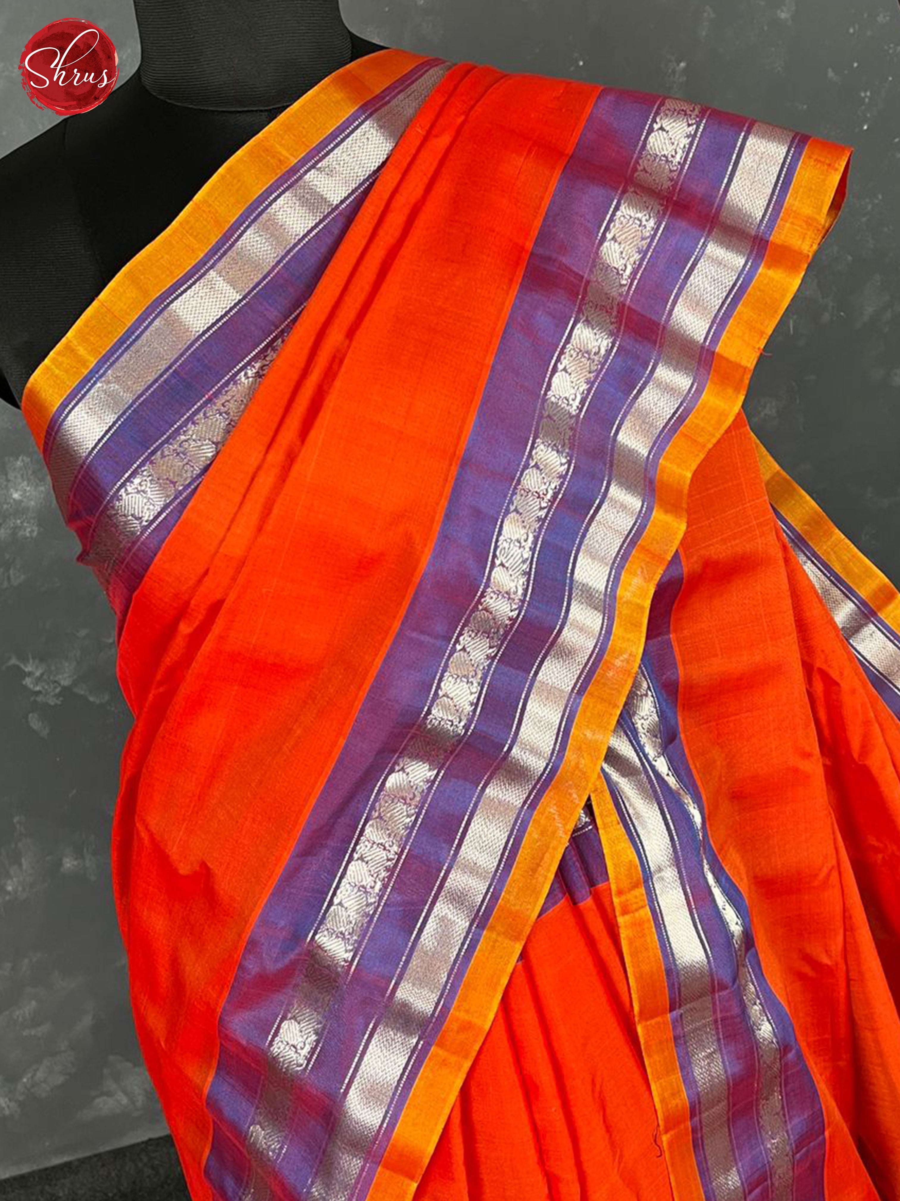 Orange & Purple - Gadwal Silk Cotton Saree - Shop on ShrusEternity.com