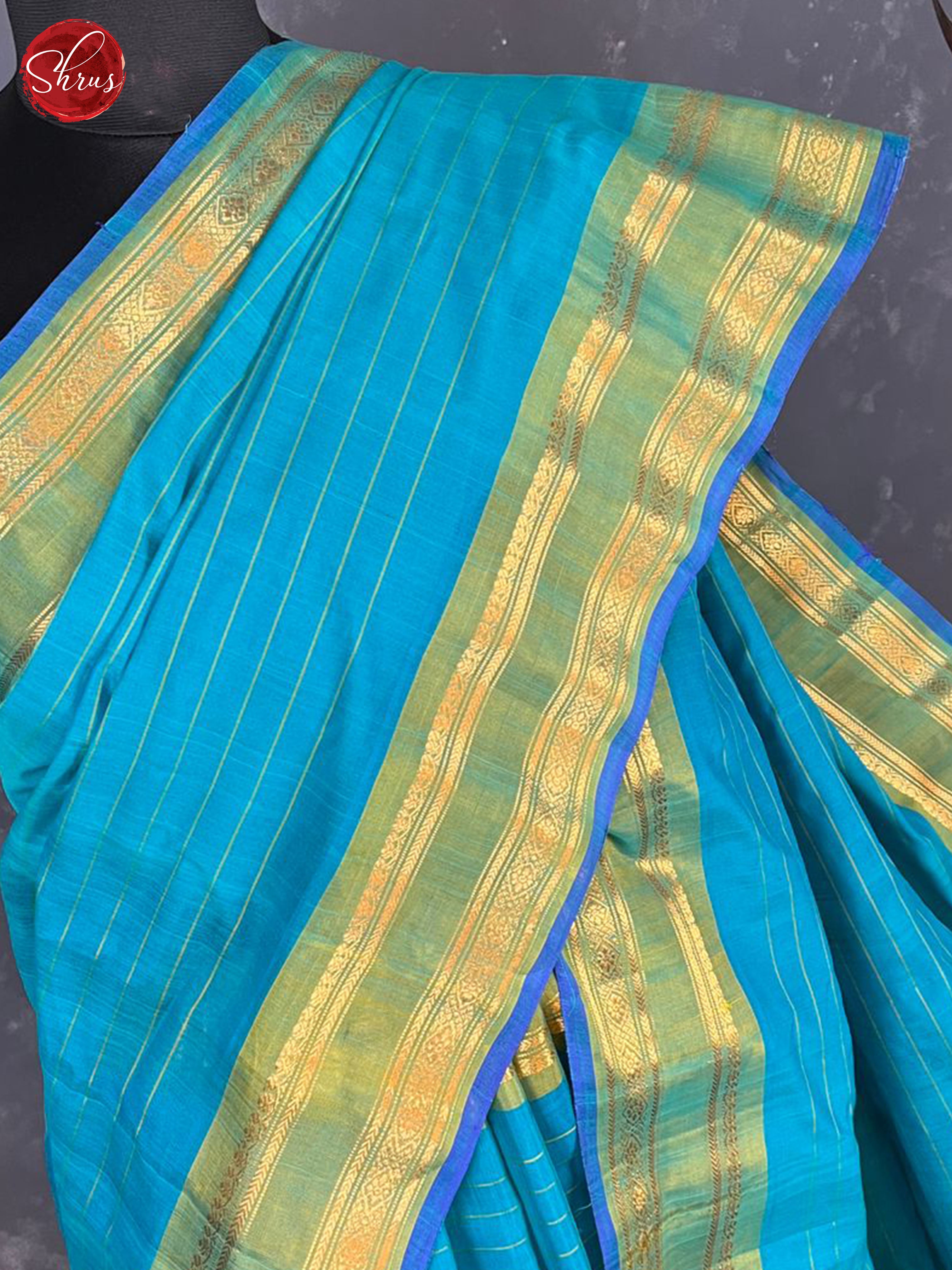 Blue & Manthulir Green - Gadwal Silk Cotton Saree - Shop on ShrusEternity.com