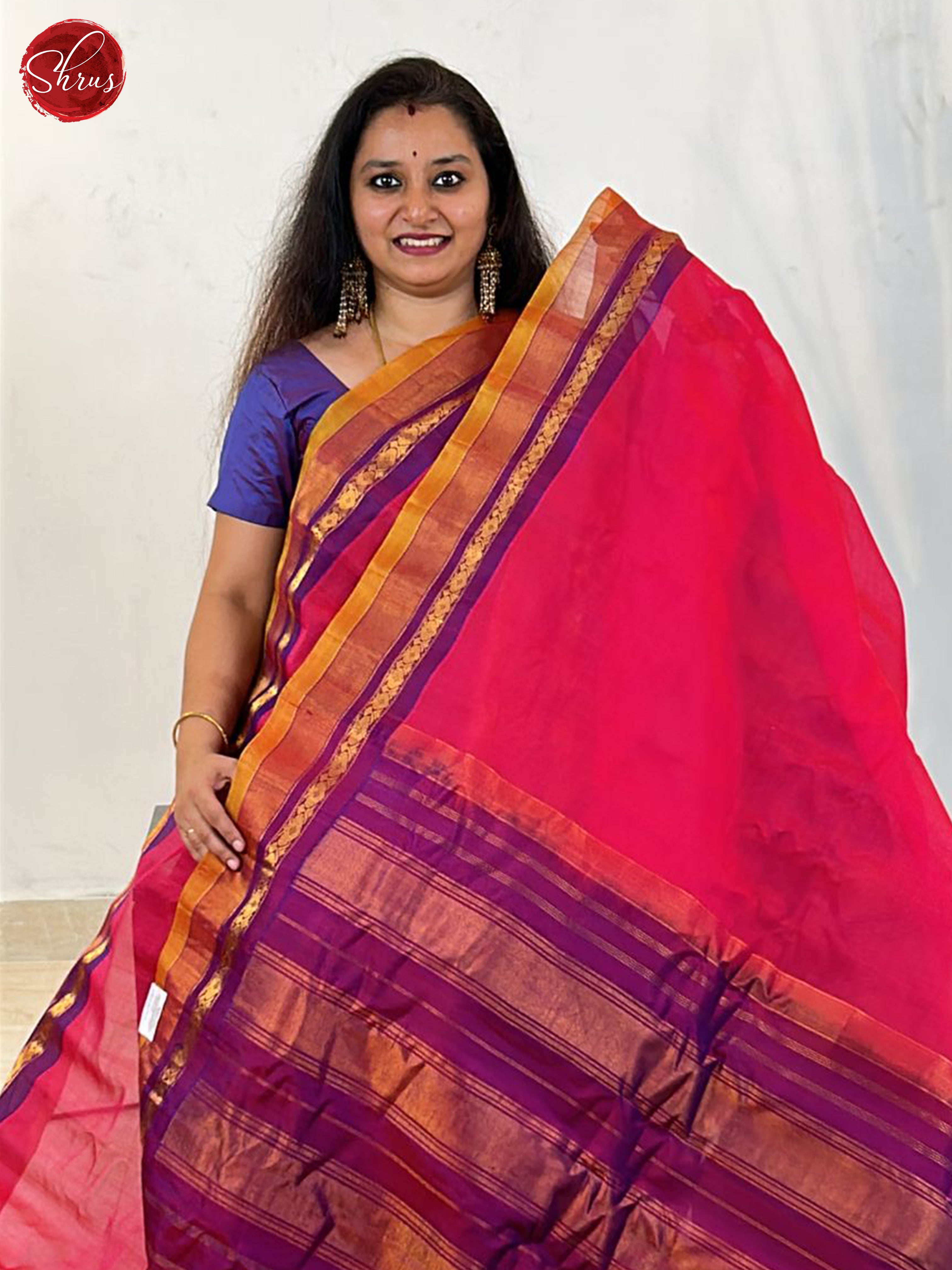 Pink & Mustard - Gadwal Silk Cotton Saree - Shop on ShrusEternity.com