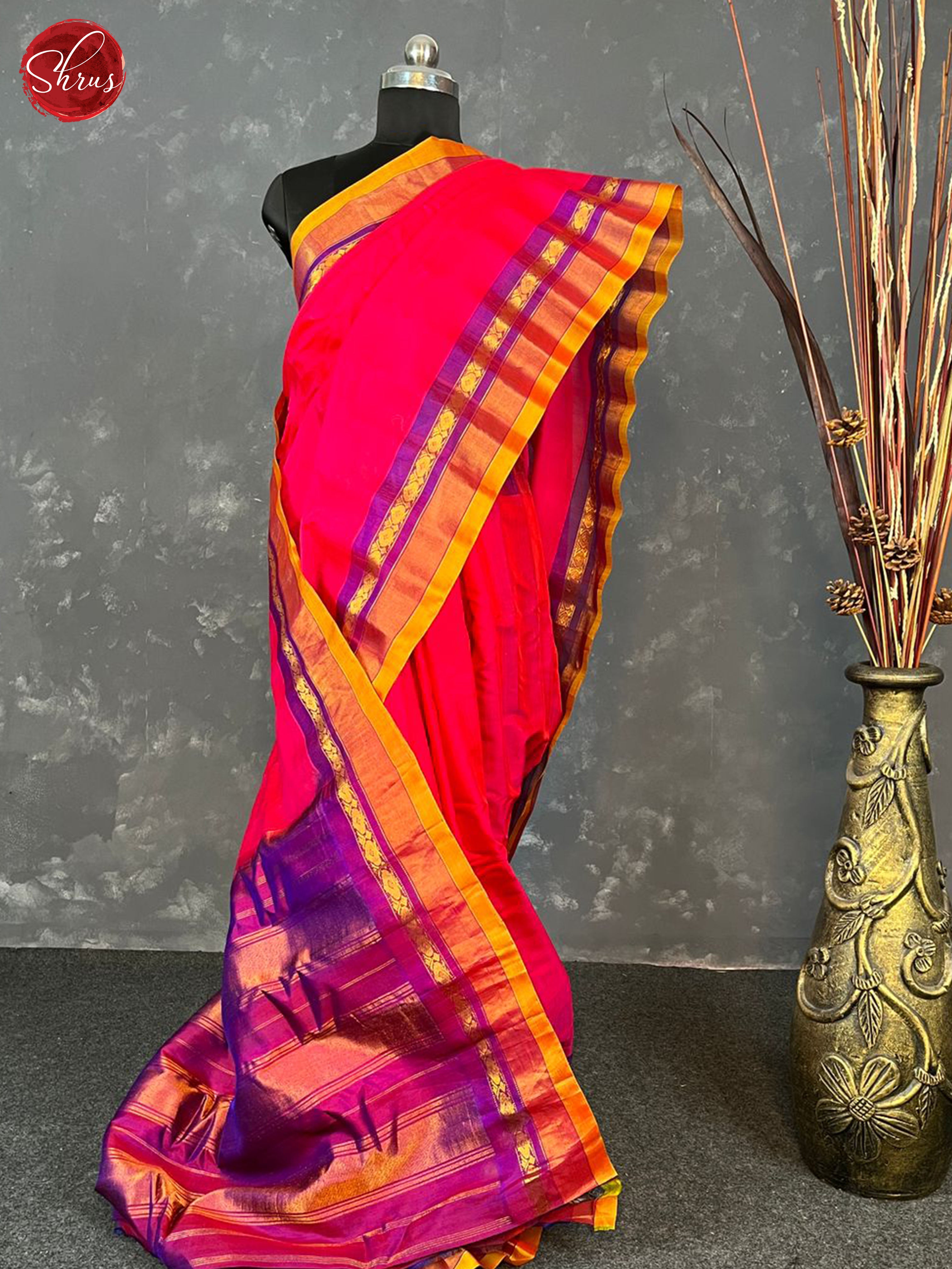 Pink & Mustard - Gadwal Silk Cotton Saree - Shop on ShrusEternity.com