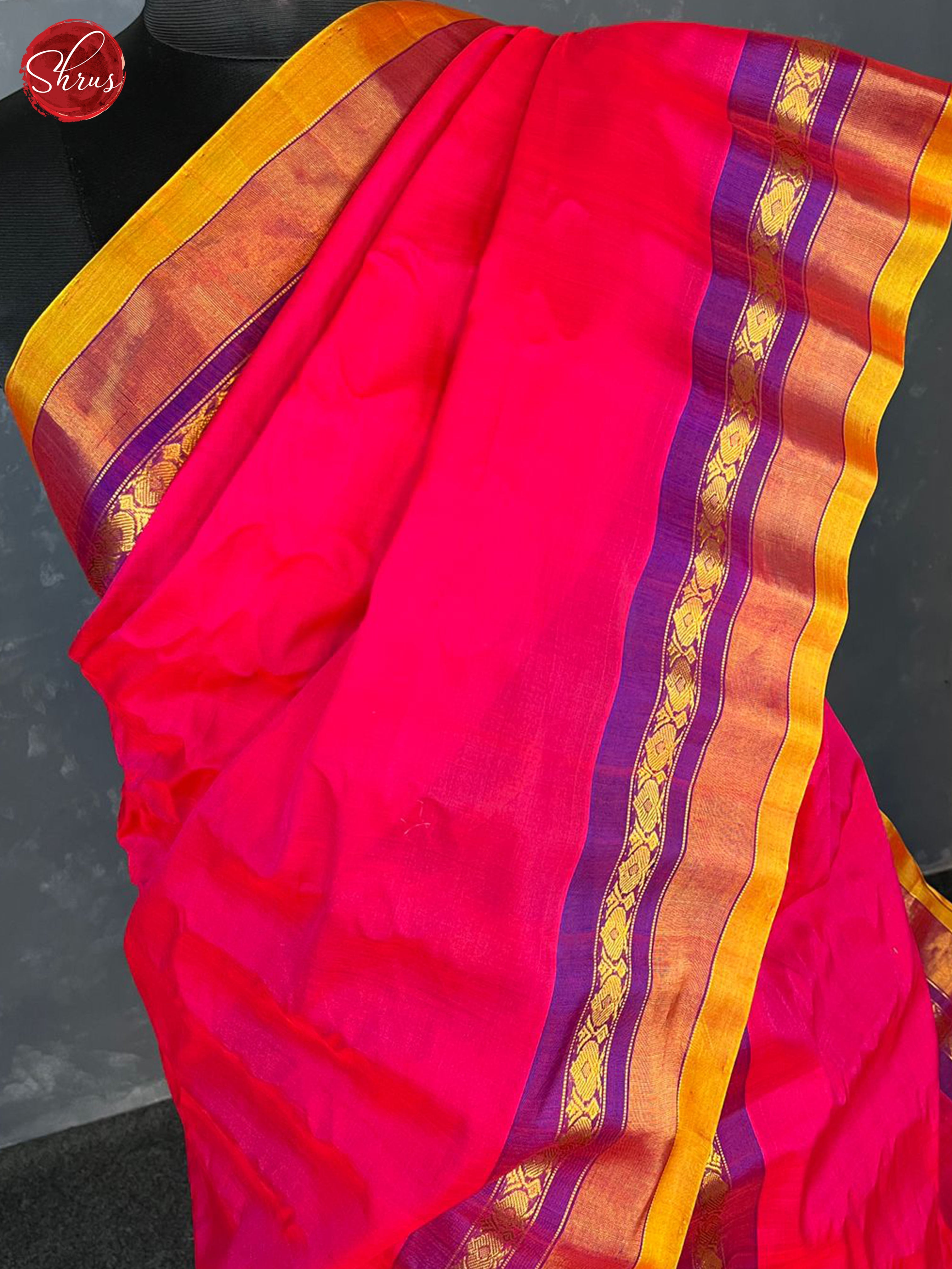 Pink & Mustard - Gadwal Silk Cotton Saree - Shop on ShrusEternity.com