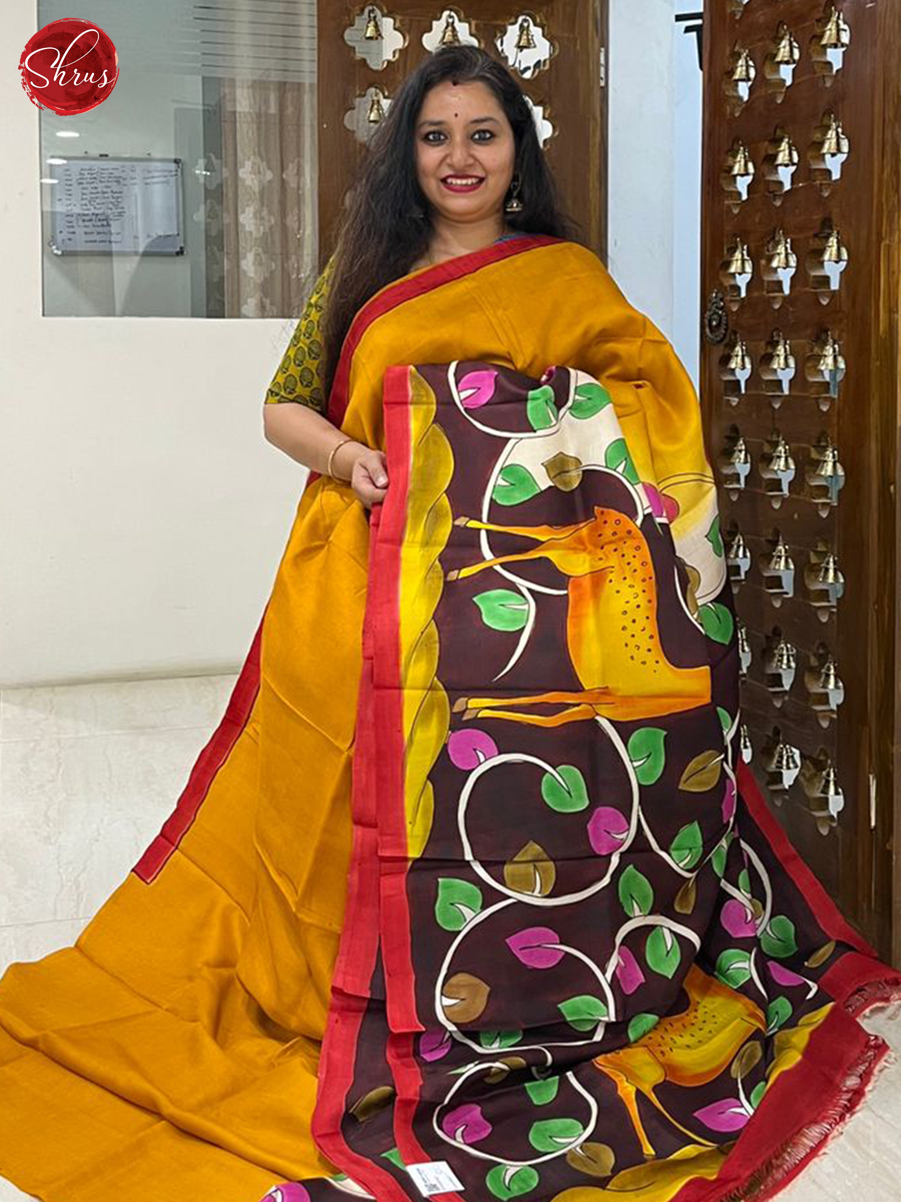 Yellow & Brown - Murshidabad Silk Saree - Shop on ShrusEternity.com