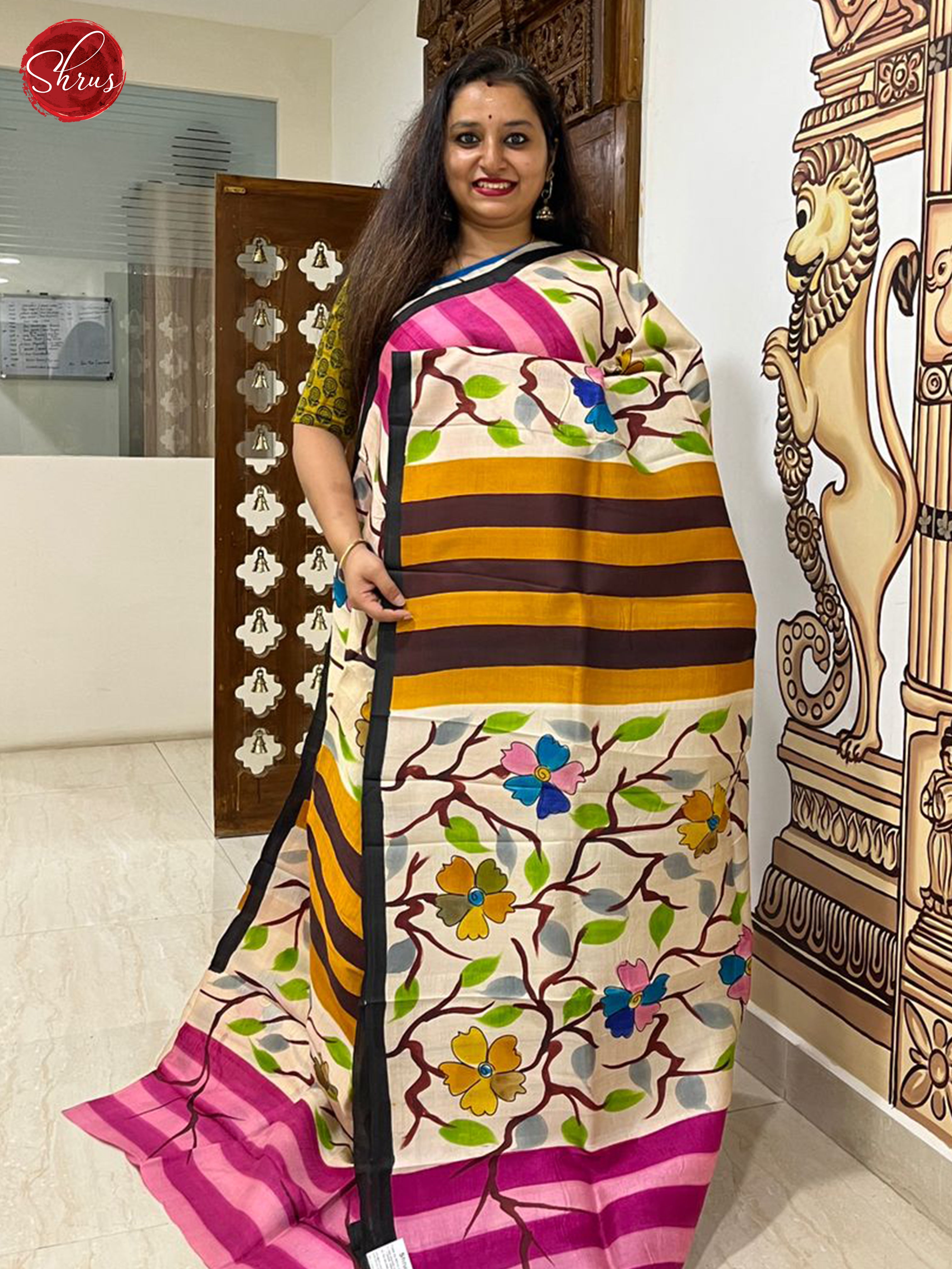 Cream & Brown - Murshidabad Silk Saree - Shop on ShrusEternity.com