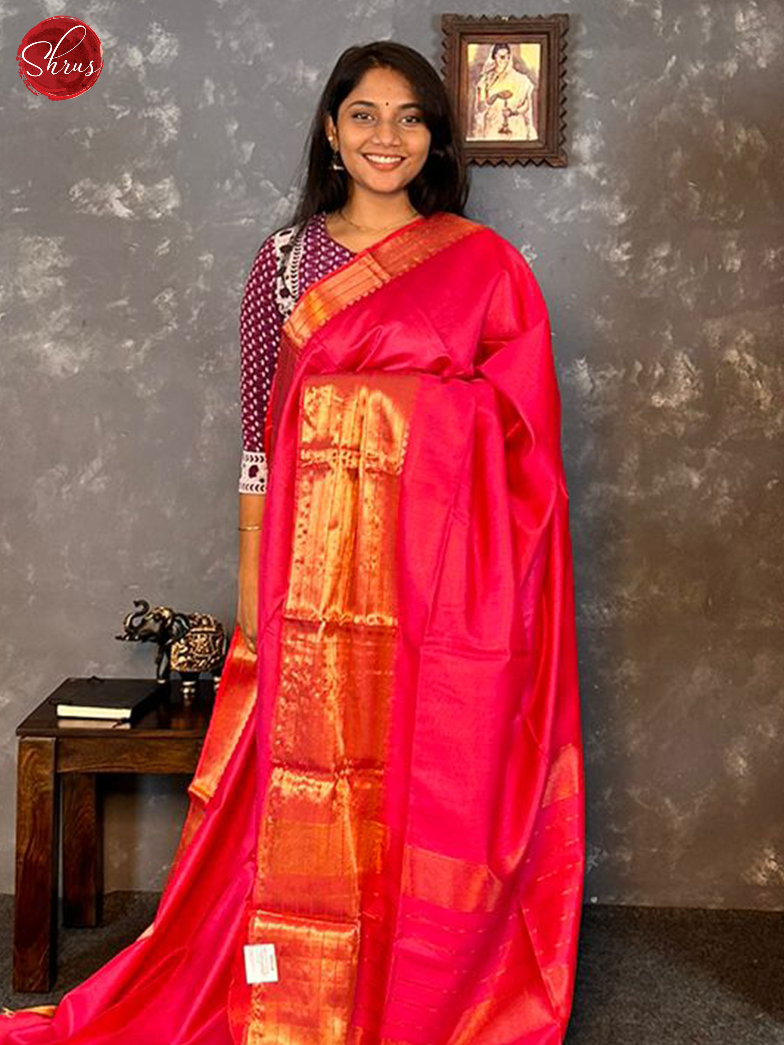 Pink(Single Tone) - Semi Tussar Saree - Shop on ShrusEternity.com