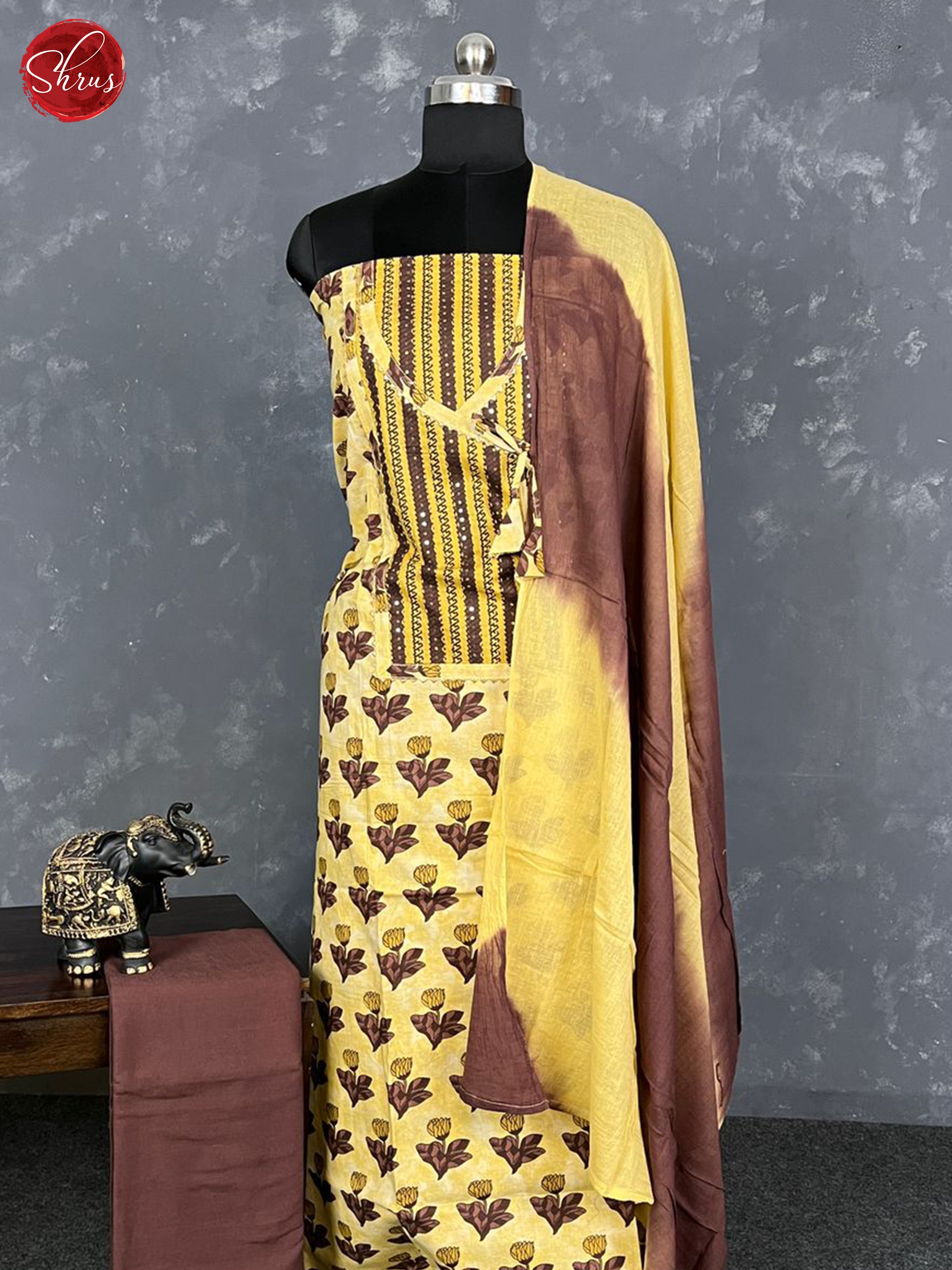 Light Yellow & Brown - Cotton Salwar - Shop on ShrusEternity.com