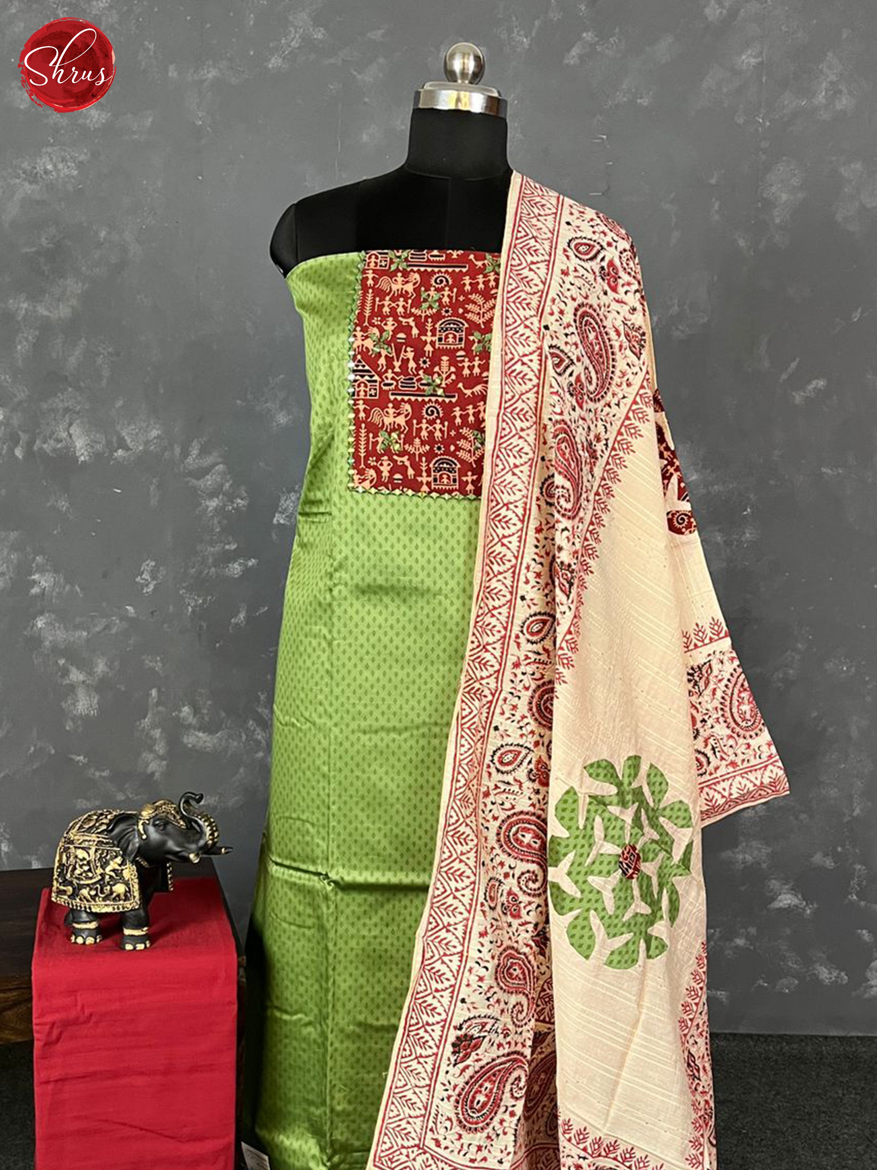 Green & Cream - Cotton Salwar - Shop on ShrusEternity.com