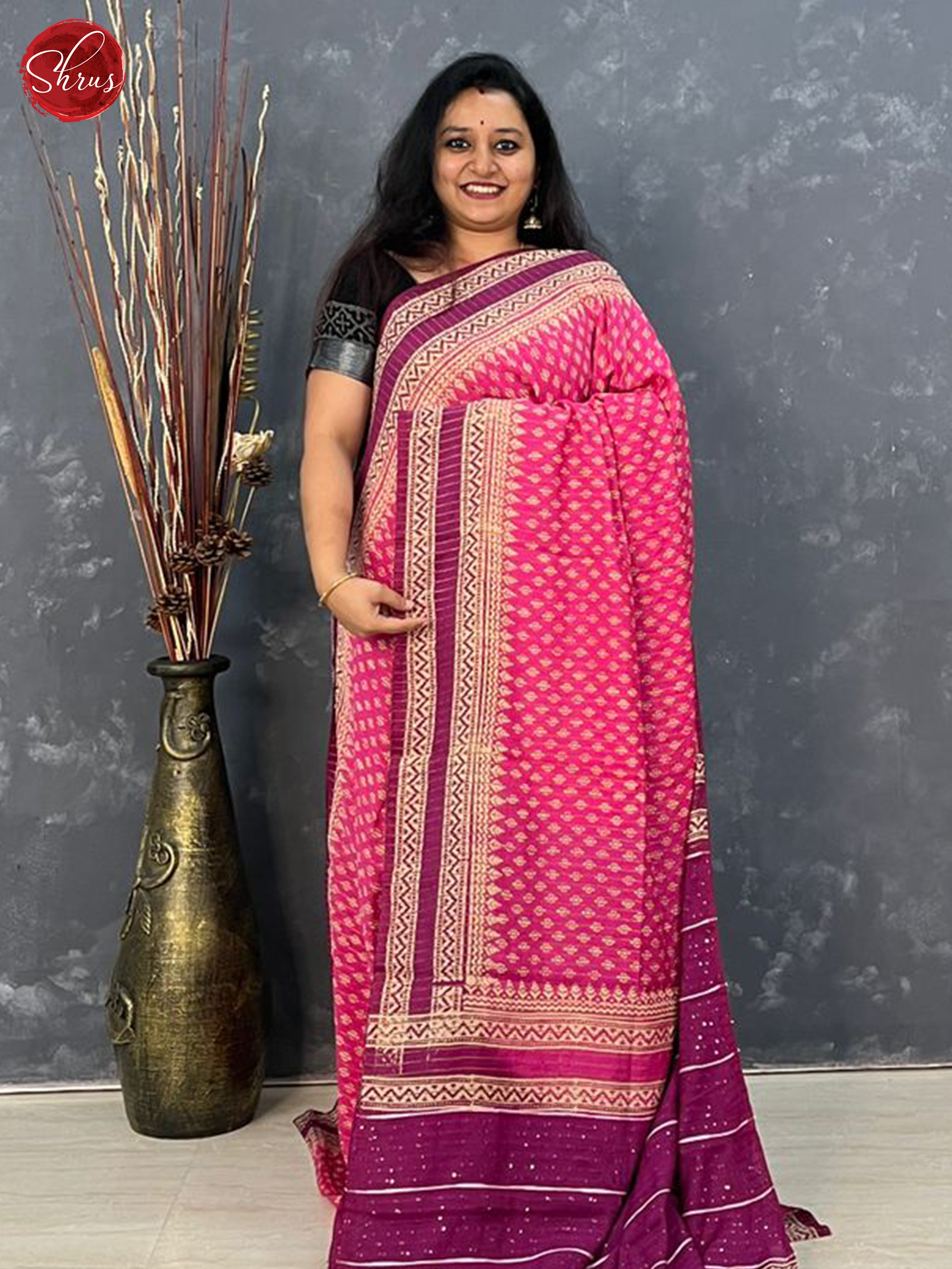 Pink & Purple  - Semi gicha Saree - Shop on ShrusEternity.com