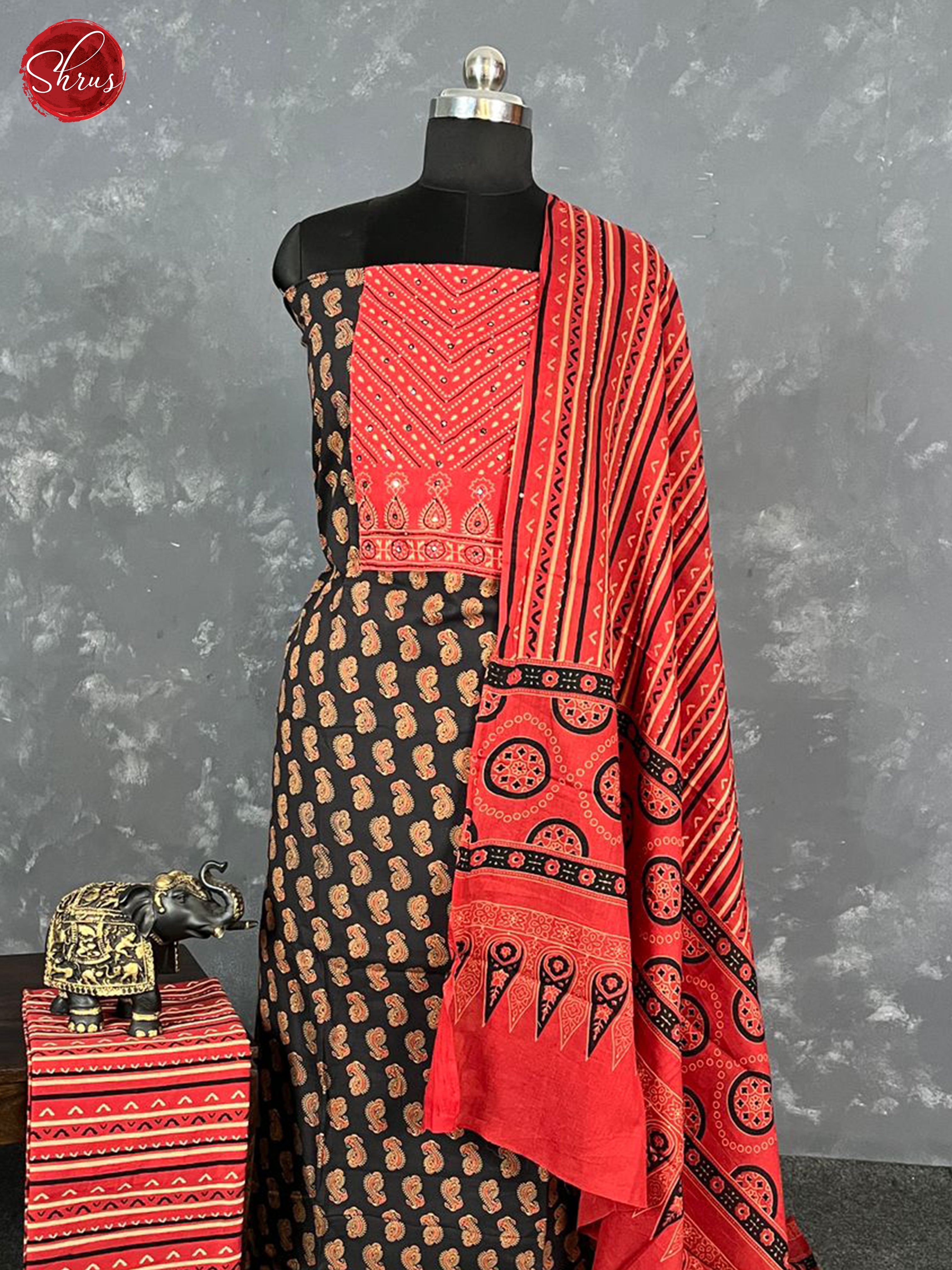 Black & Red - Unstitched Salwar - Shop on ShrusEternity.com