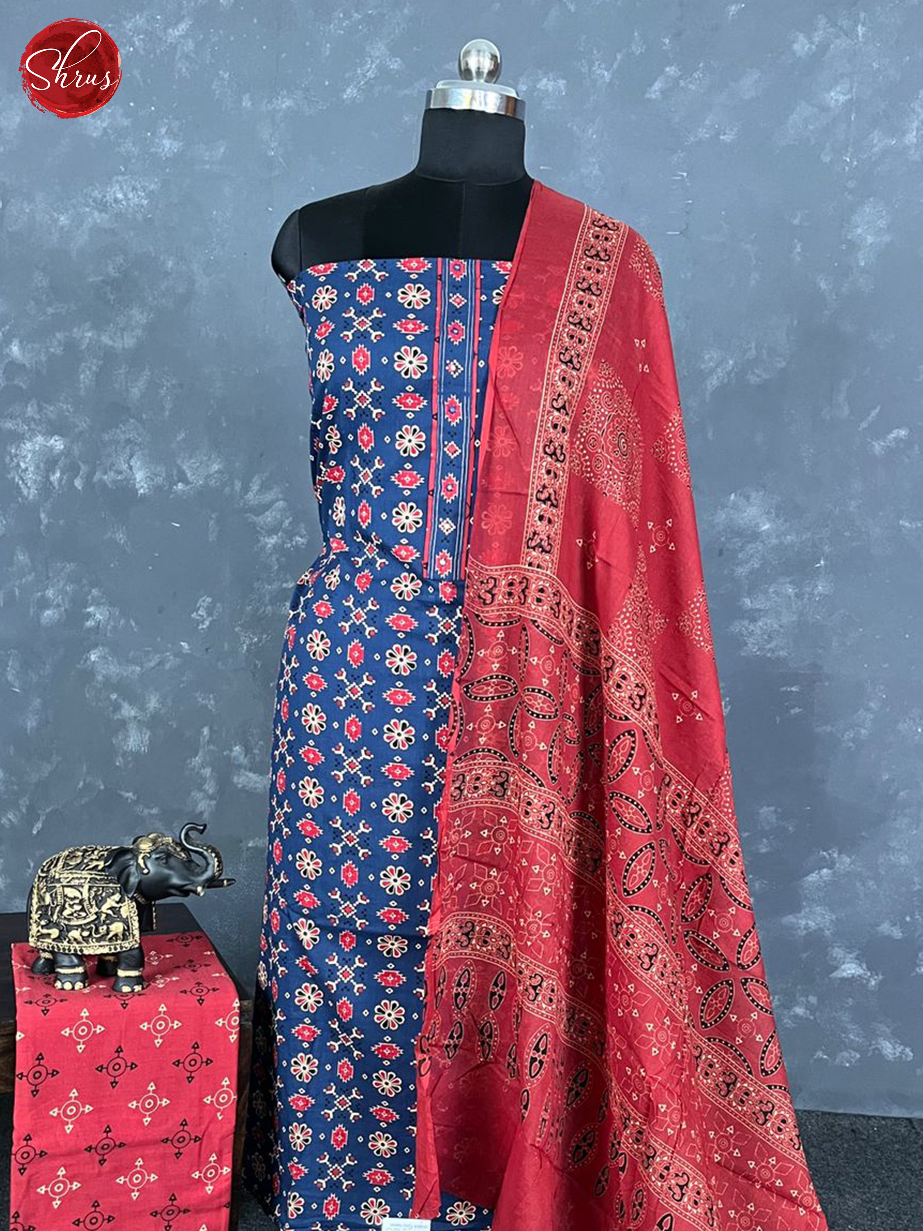 Blue & Red - Unstitched Salwar - Shop on ShrusEternity.com