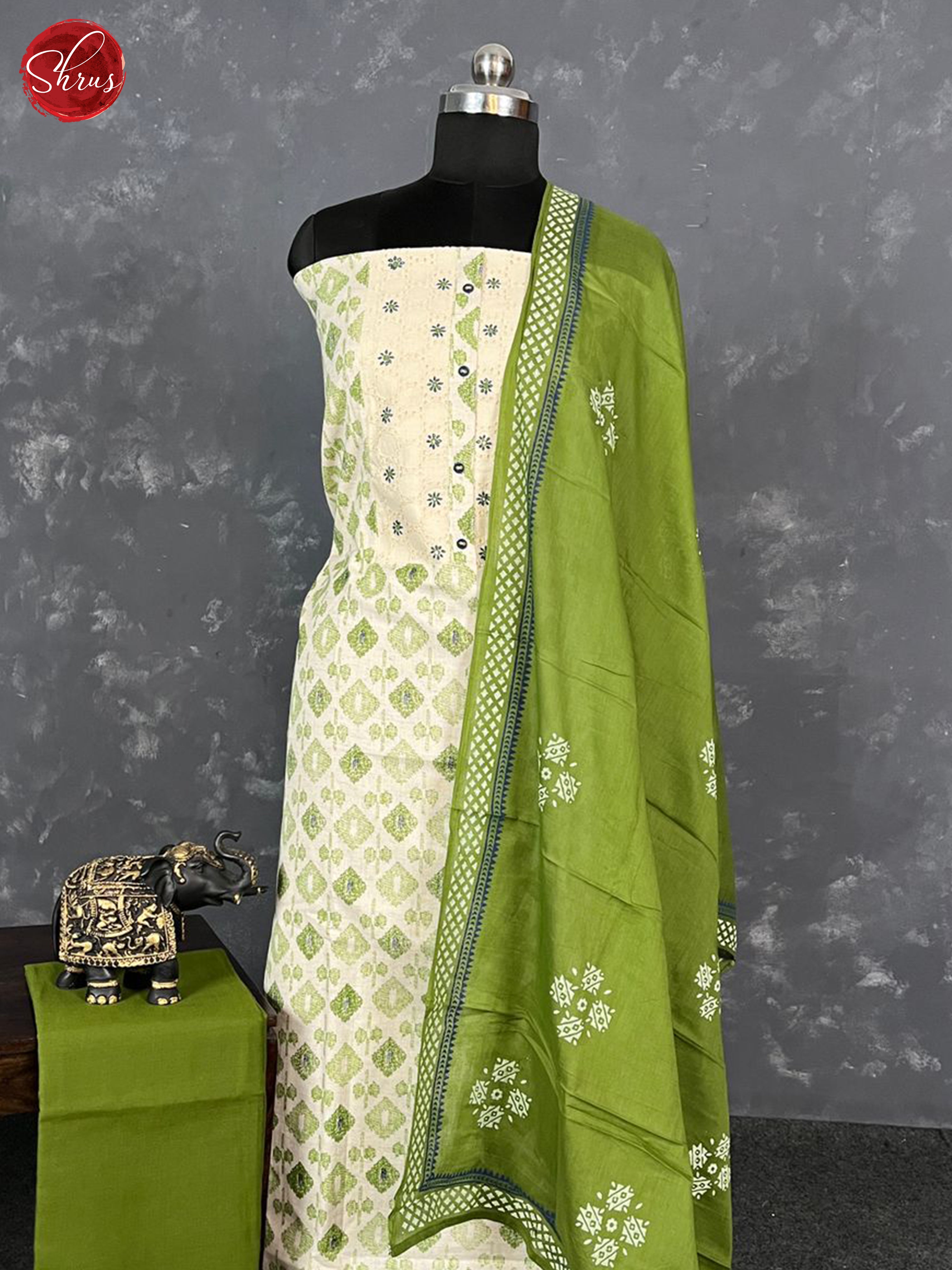 Cream & Green -Unstitched  Salwar - Shop on ShrusEternity.com