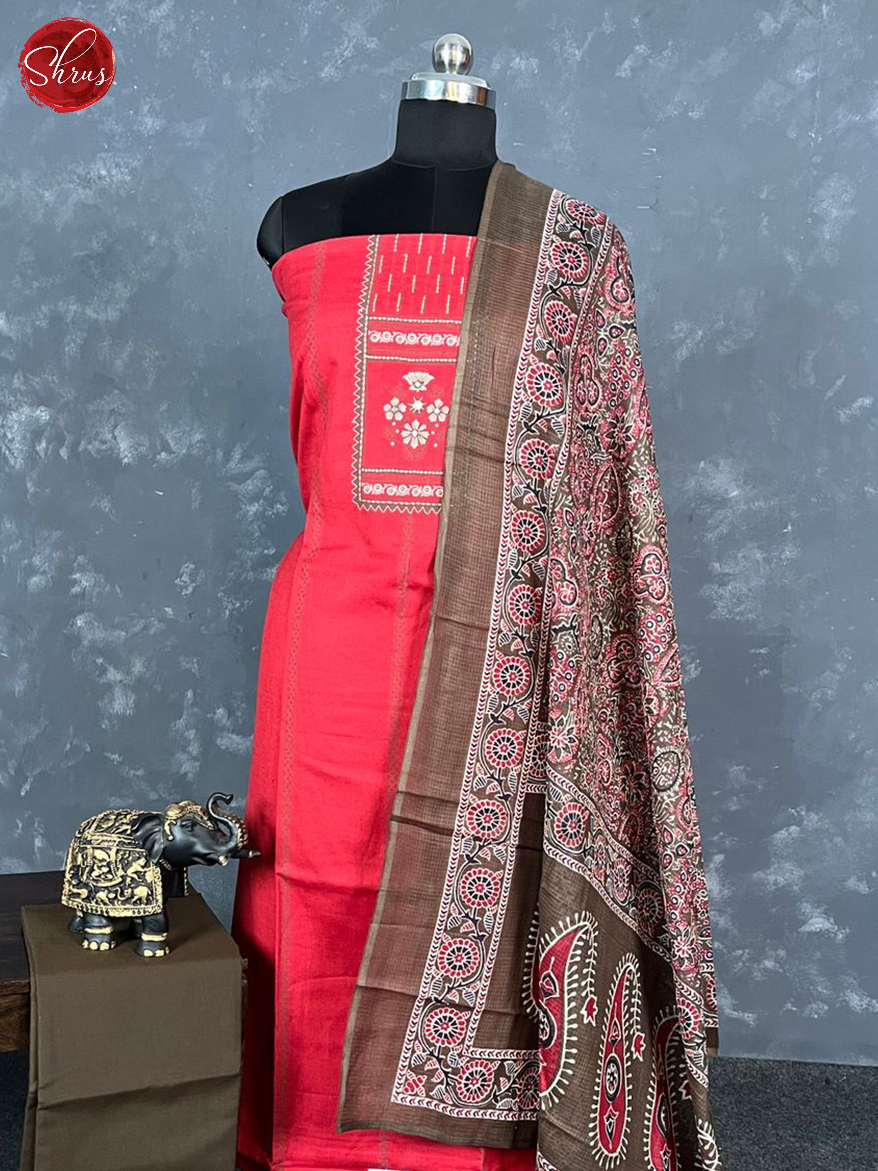 Red  & Brown - Unstitched Salwar - Shop on ShrusEternity.com