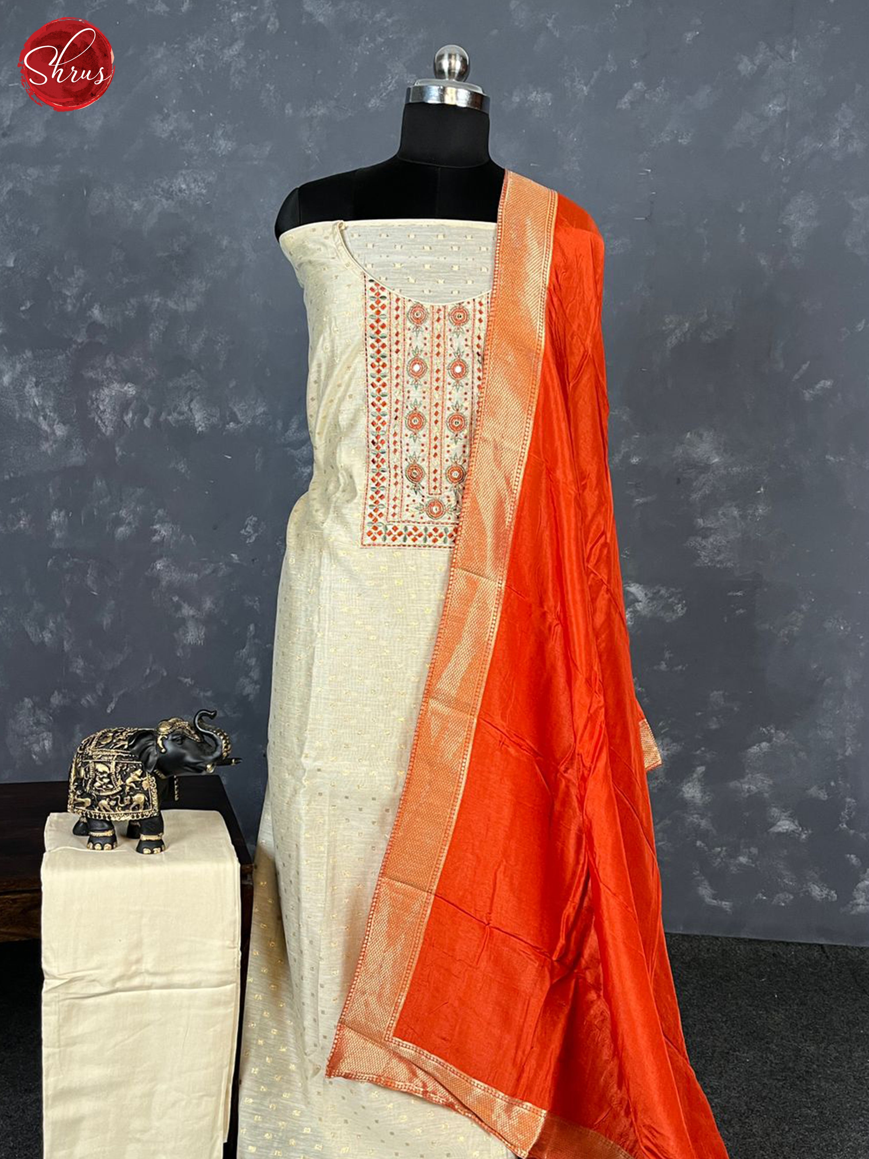 Cream & Orange - Unstitched Salwar - Shop on ShrusEternity.com