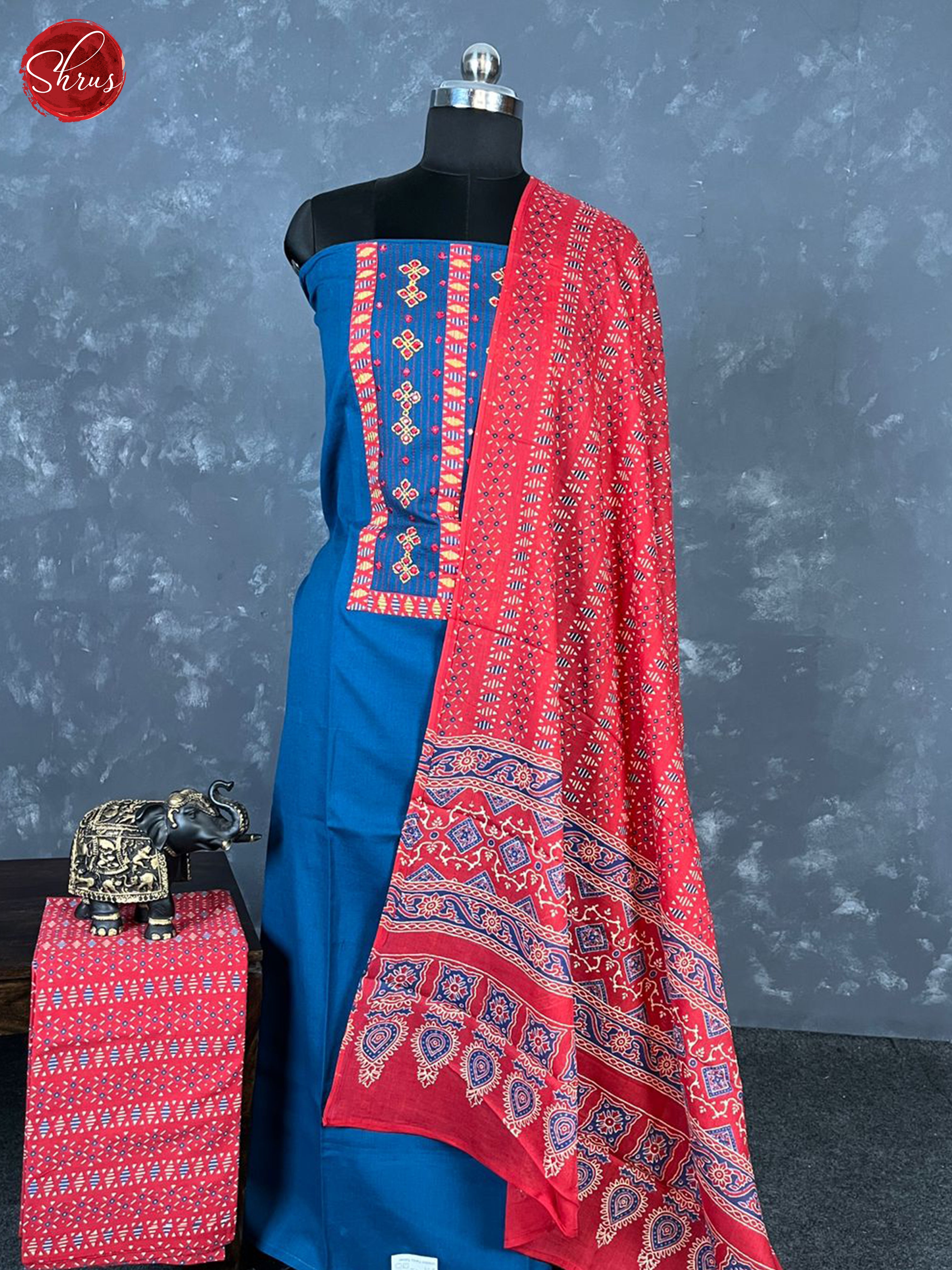 Blue & Red - Unstitched Salwar - Shop on ShrusEternity.com