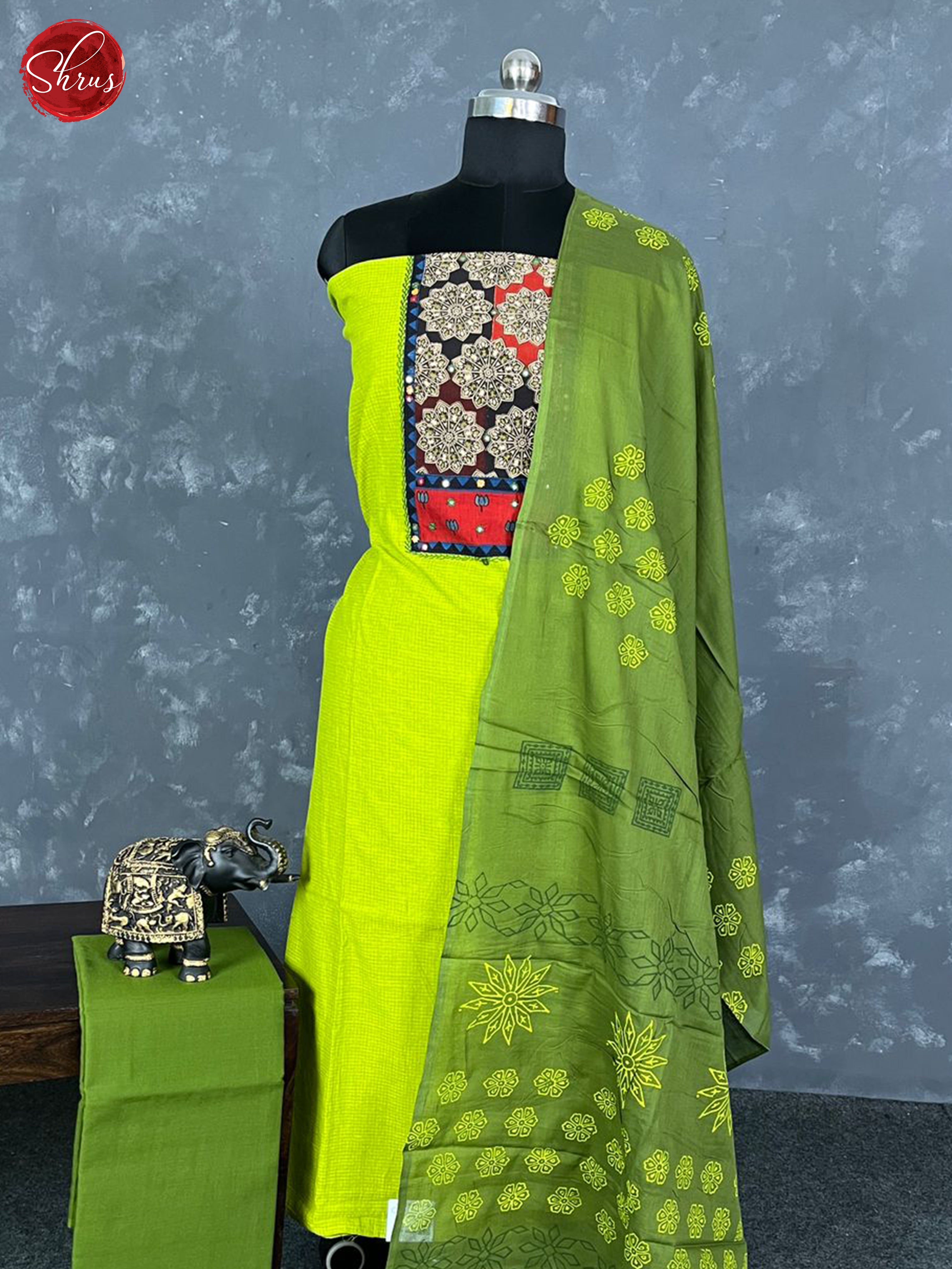 Lime Green & Green - Unstitched Salwar - Shop on ShrusEternity.com