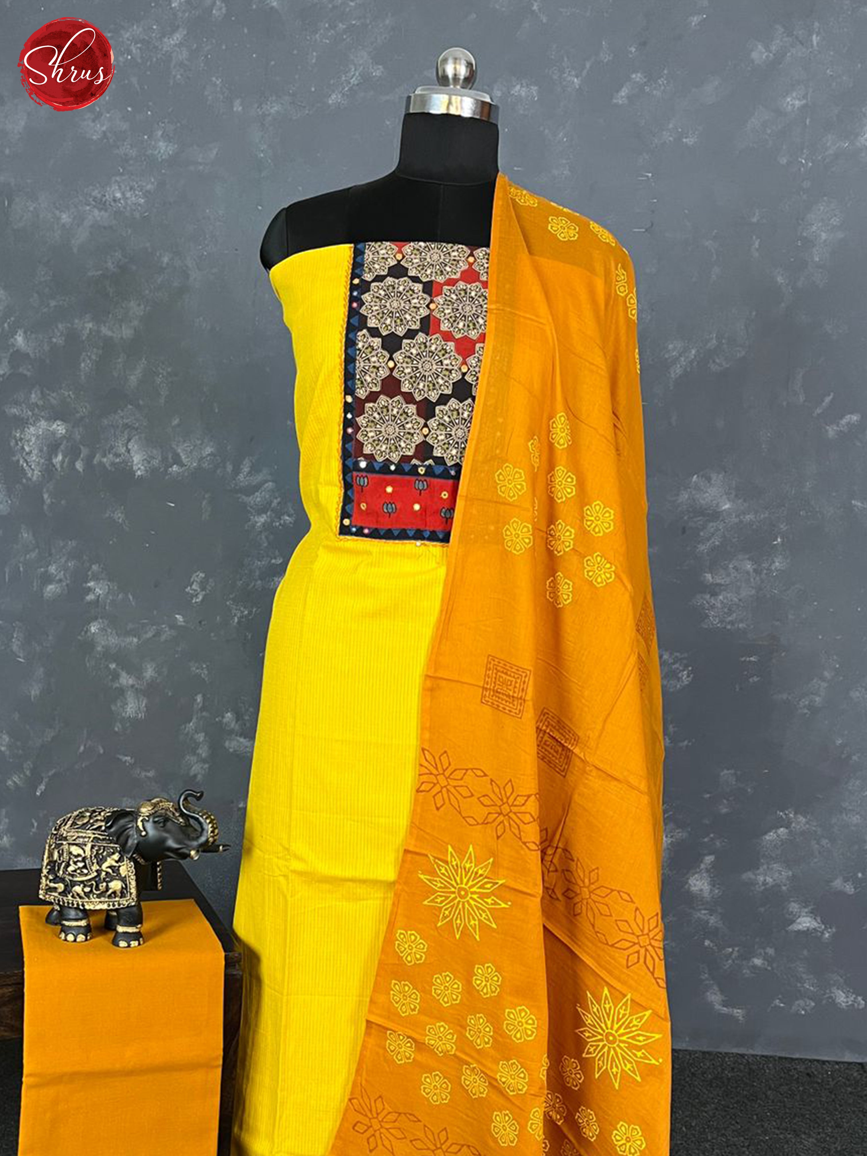 Yellow & Honey- Unstitched Salwar - Shop on ShrusEternity.com