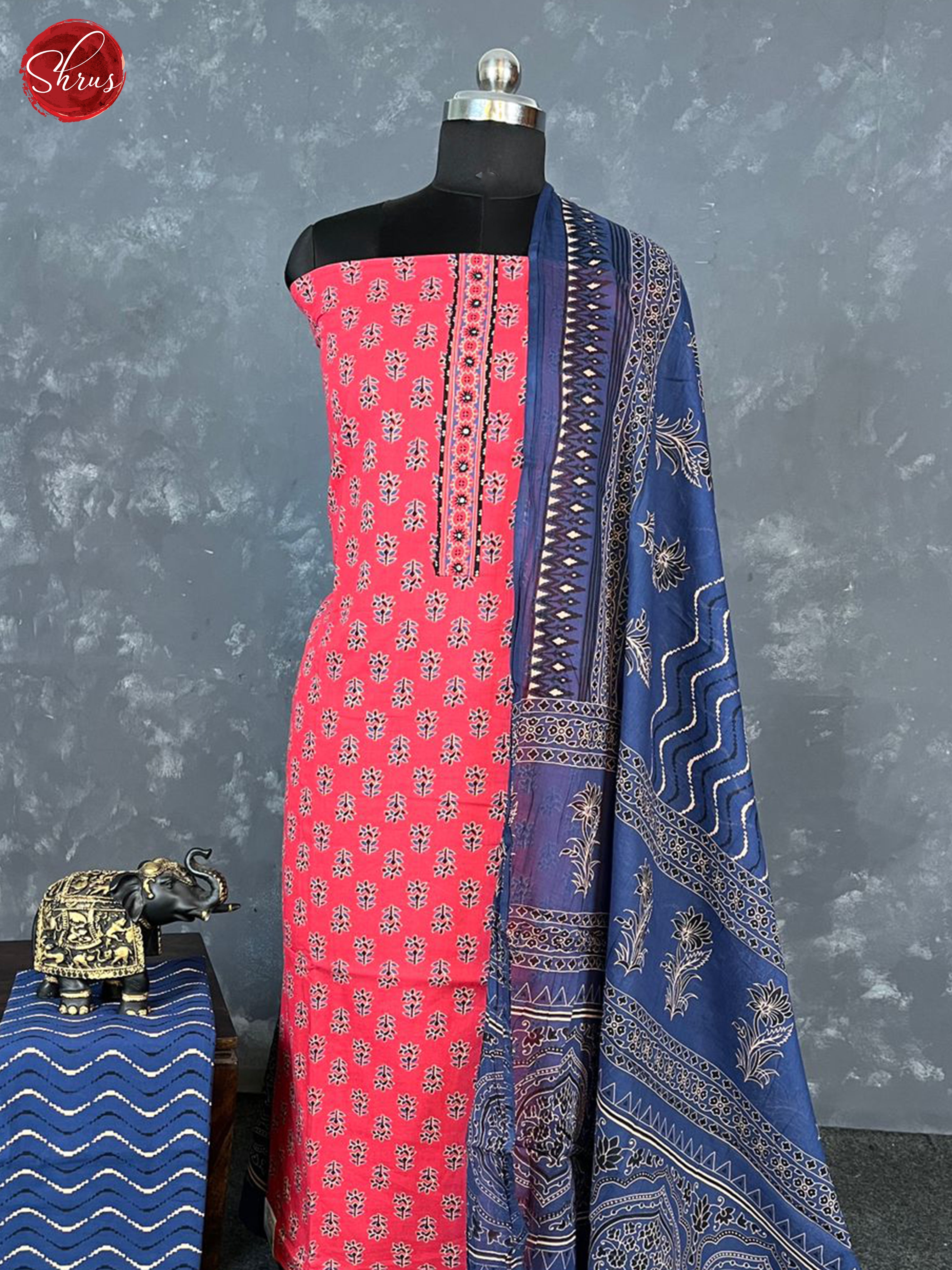 Pink & Blue - Unstitched Salwar - Shop on ShrusEternity.com