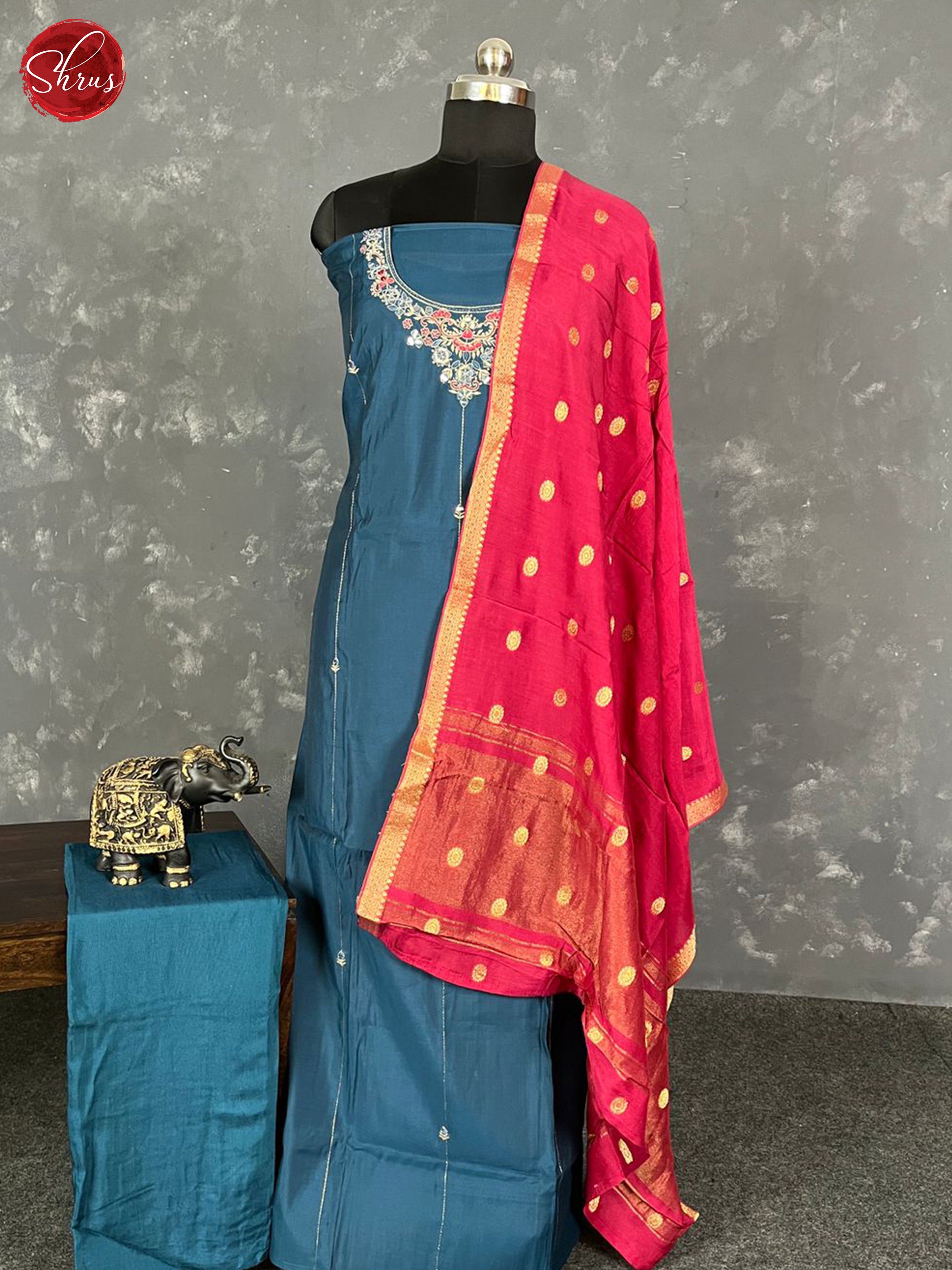 Blue & Pink - Unstitched Salwar - Shop on ShrusEternity.com