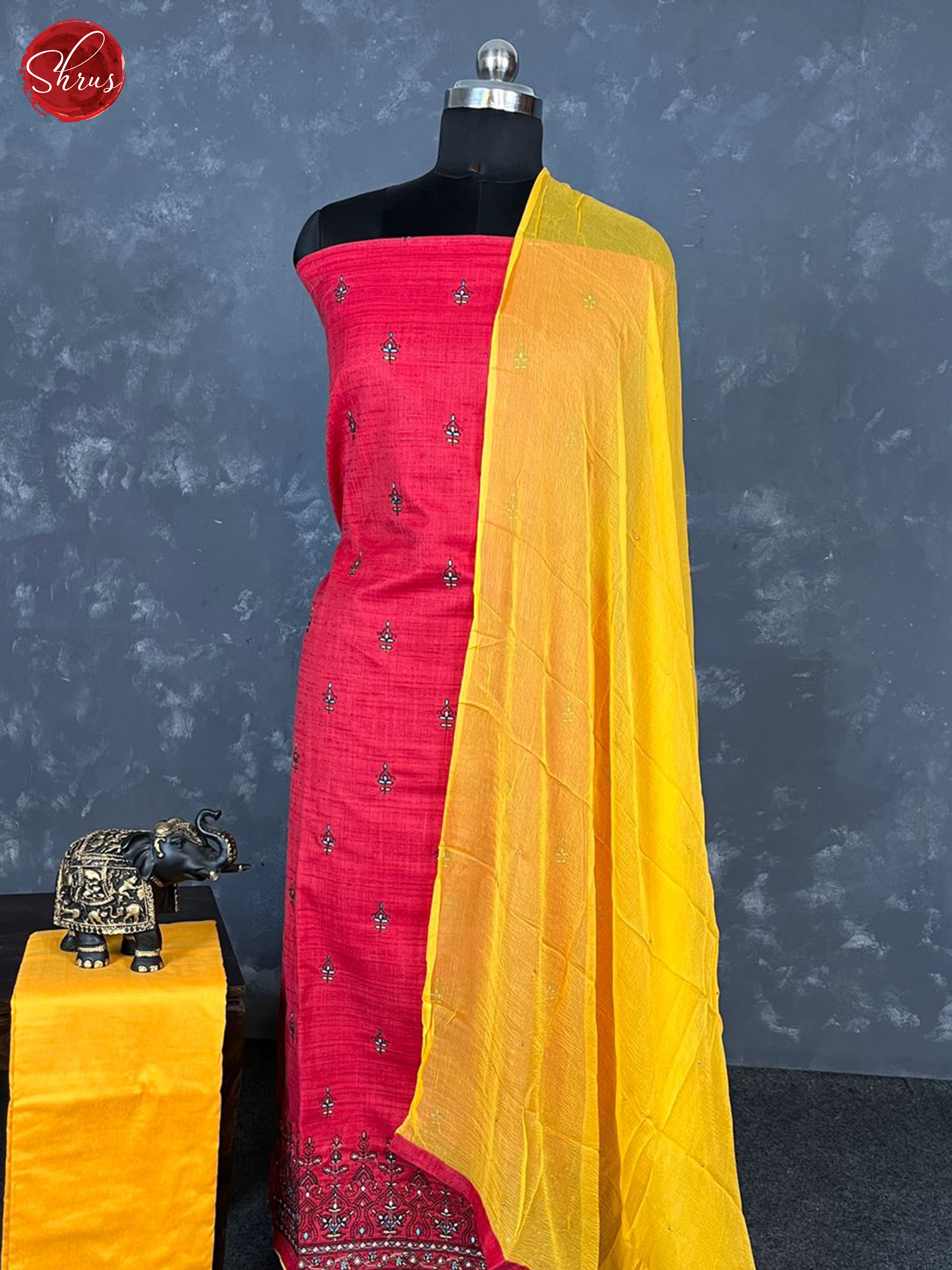Red & Yellow - Unstitched Salwar - Shop on ShrusEternity.com