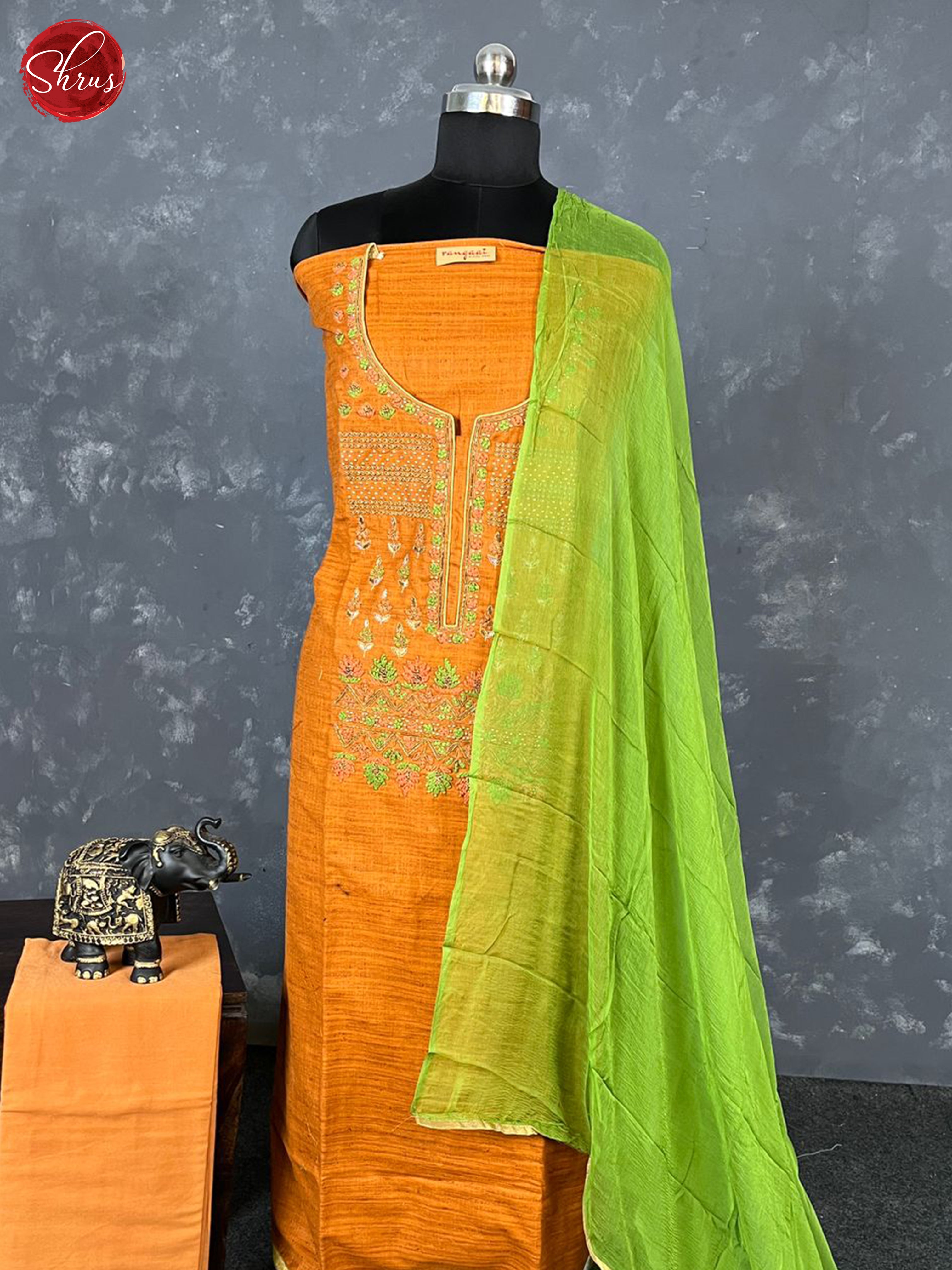 Brick Orange & Green - Unstitched  Salwar - Shop on ShrusEternity.com