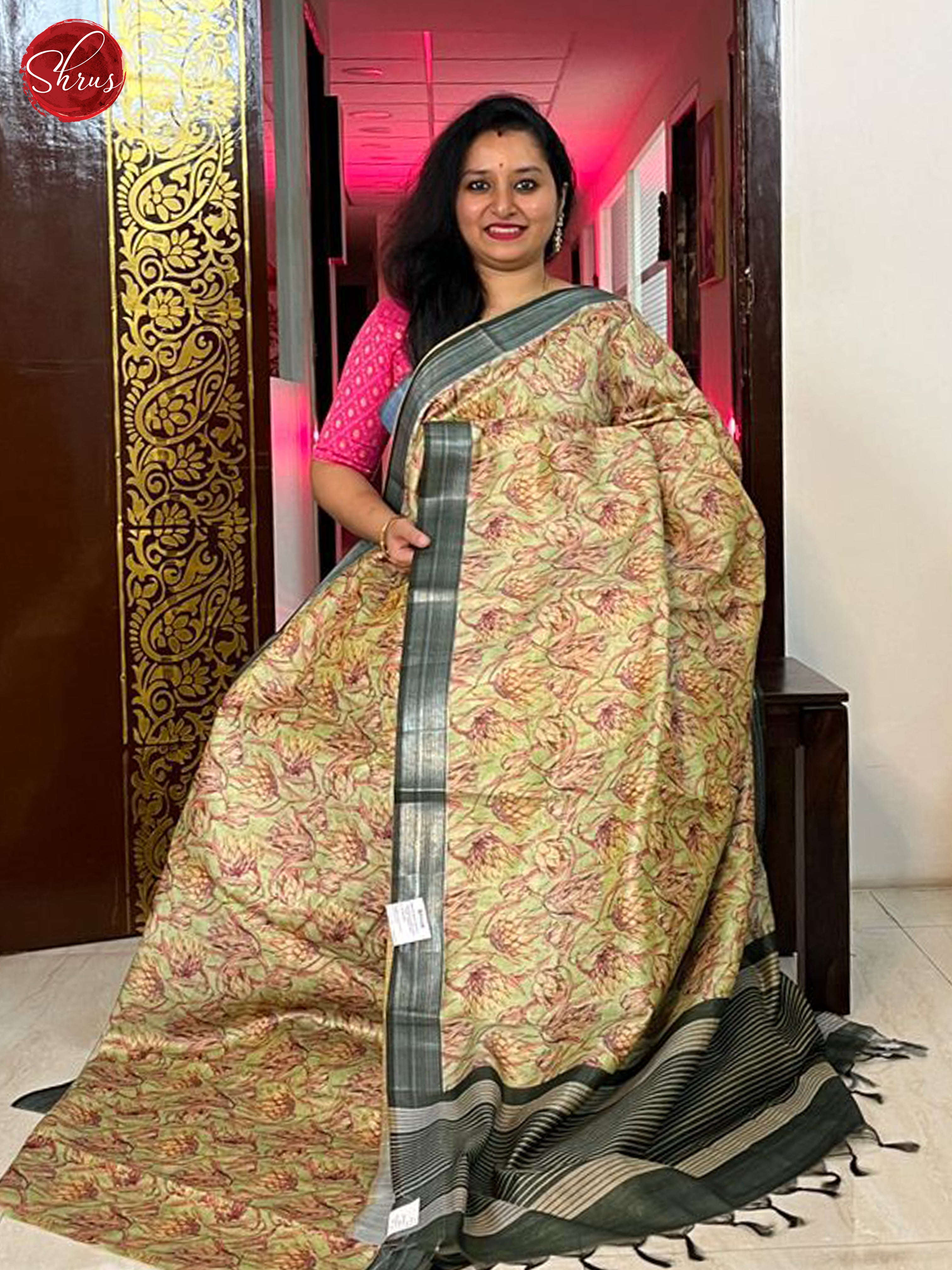 Light Green & green - Semi gicha Saree - Shop on ShrusEternity.com