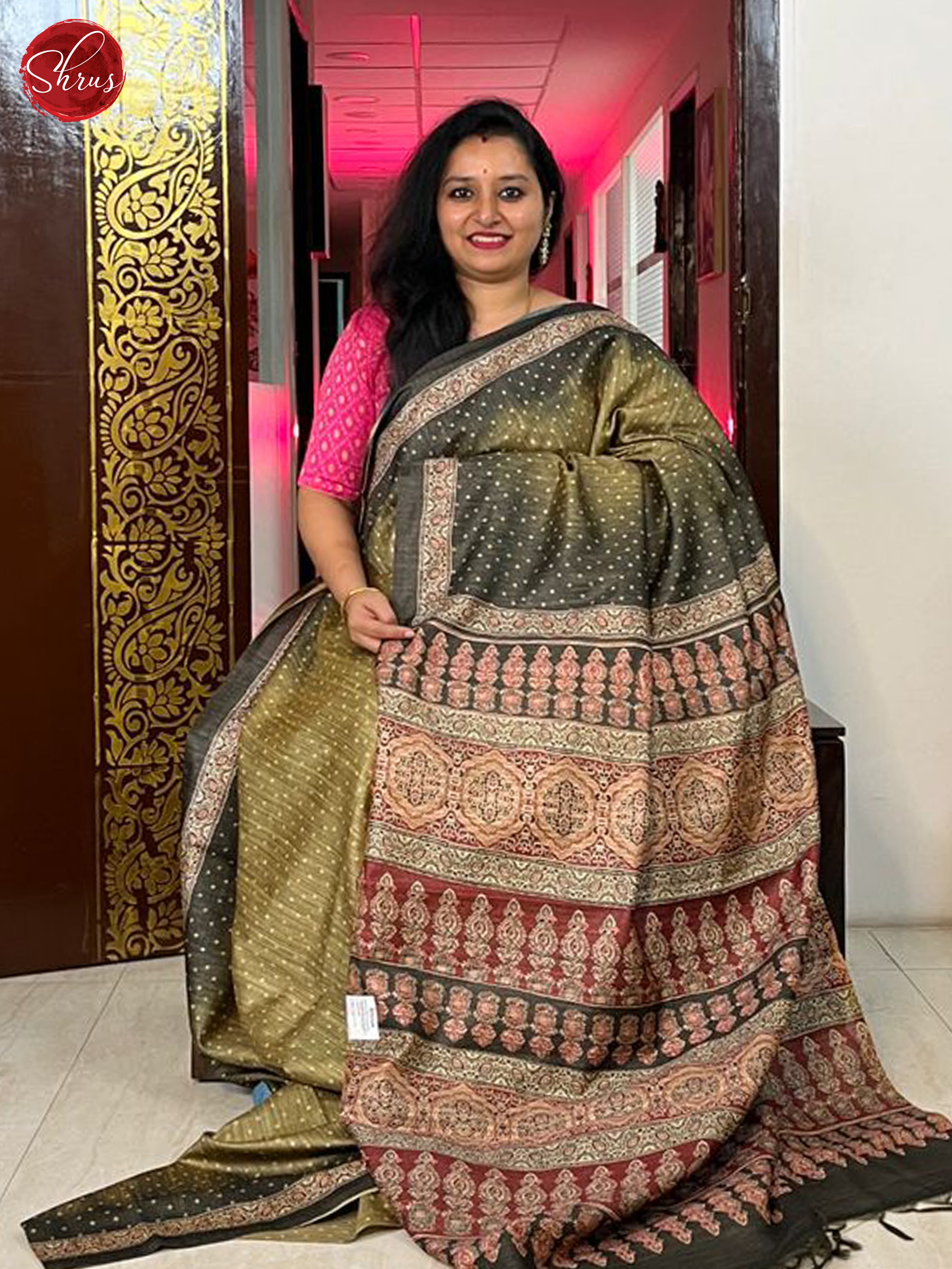 Green & Brown - Semi gicha Saree - Shop on ShrusEternity.com