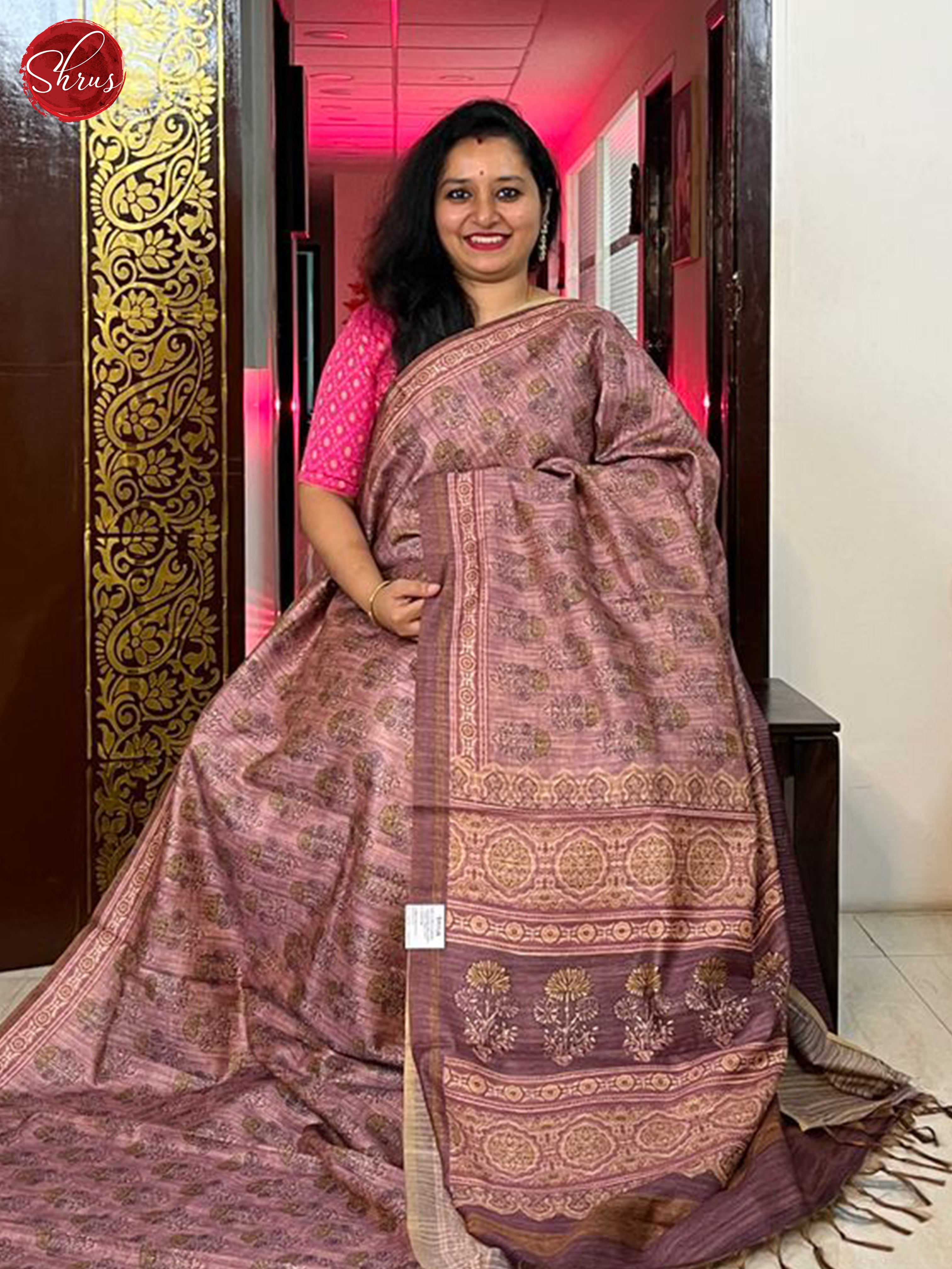 Dark Onion Pink & Brown - Semi Gicha Saree - Shop on ShrusEternity.com