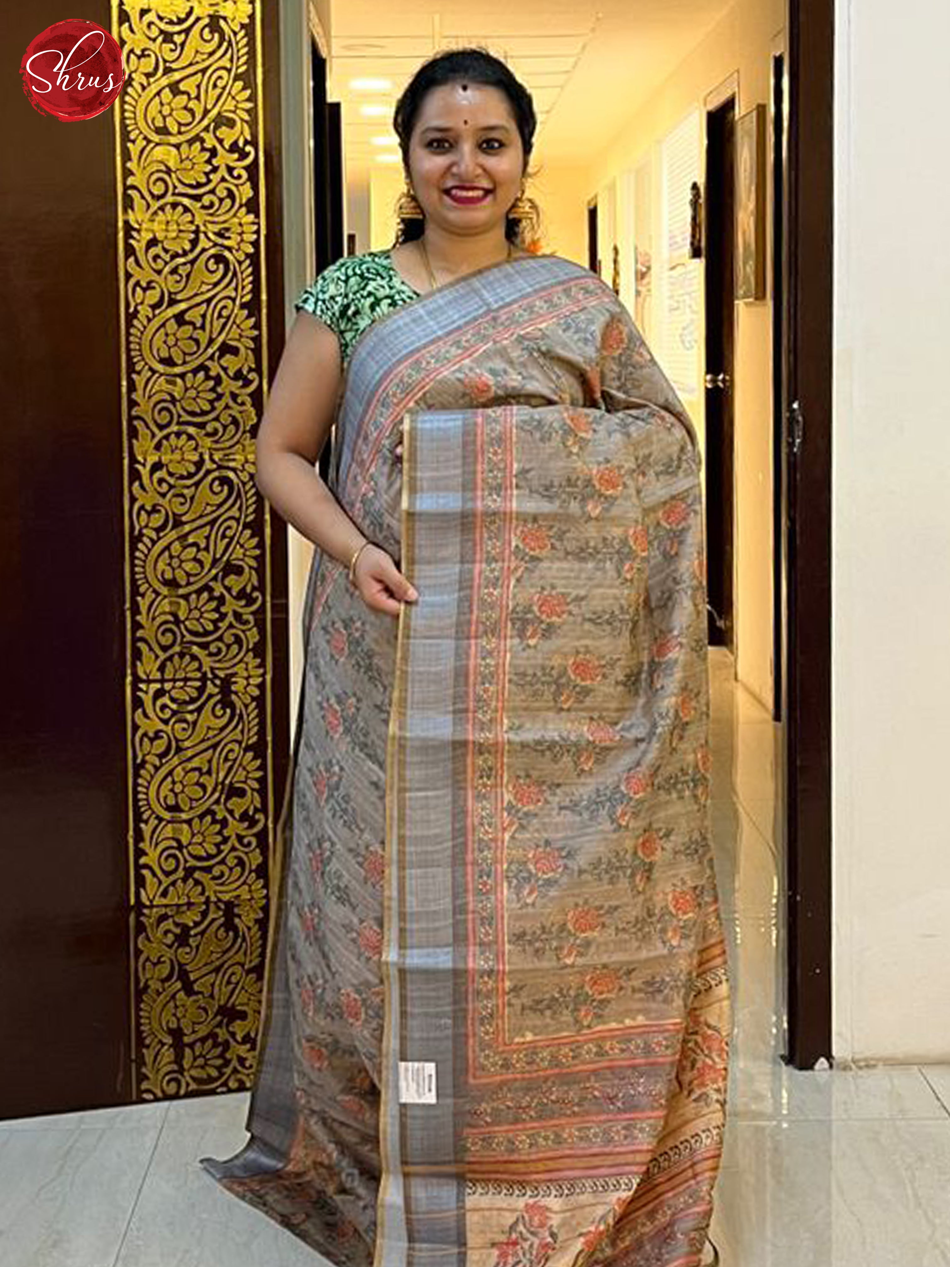 Brown & Beige- Semi Gicha Saree - Shop on ShrusEternity.com