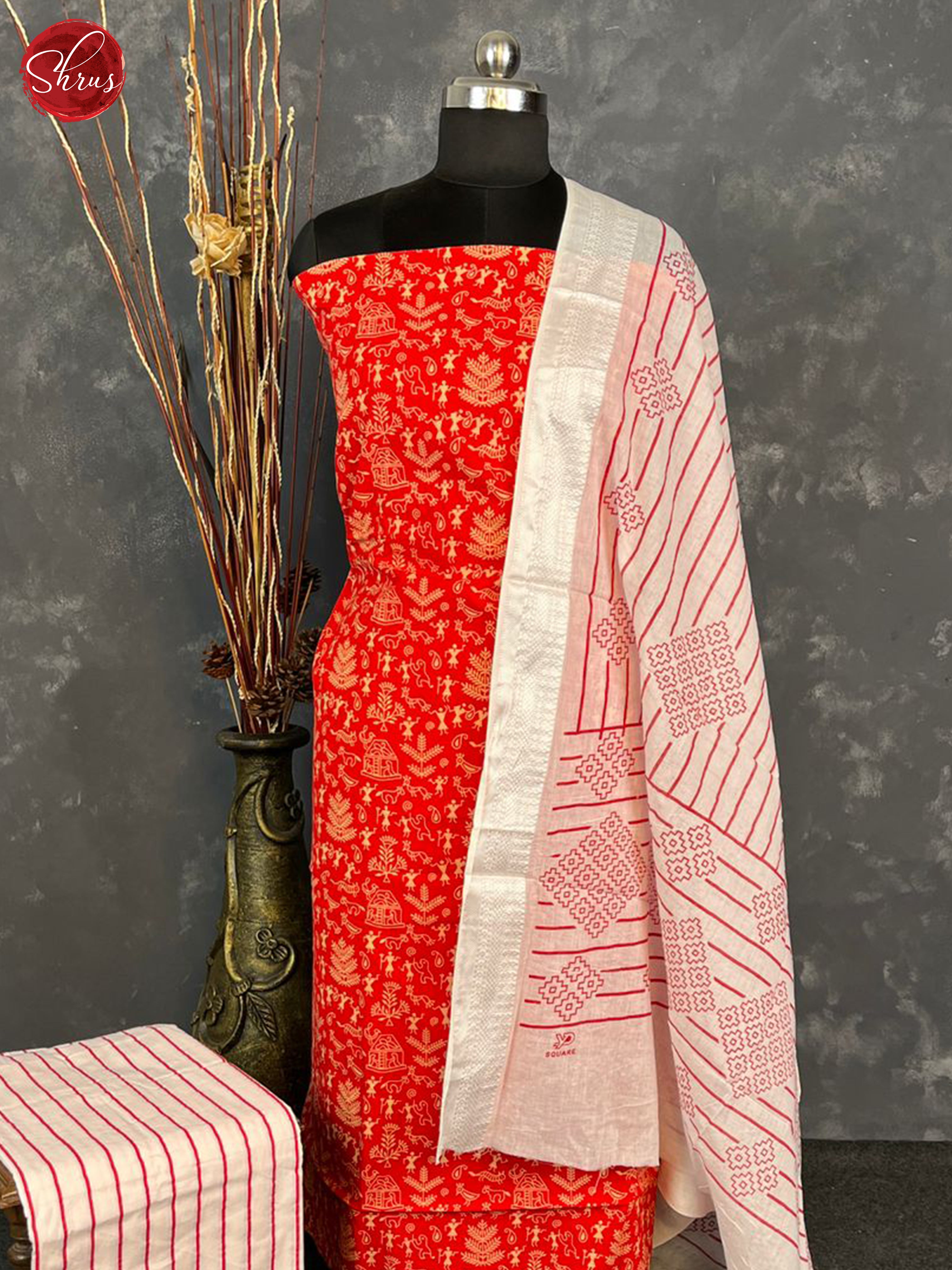 Red & Cream  - Cotton Salwar - Shop on ShrusEternity.com