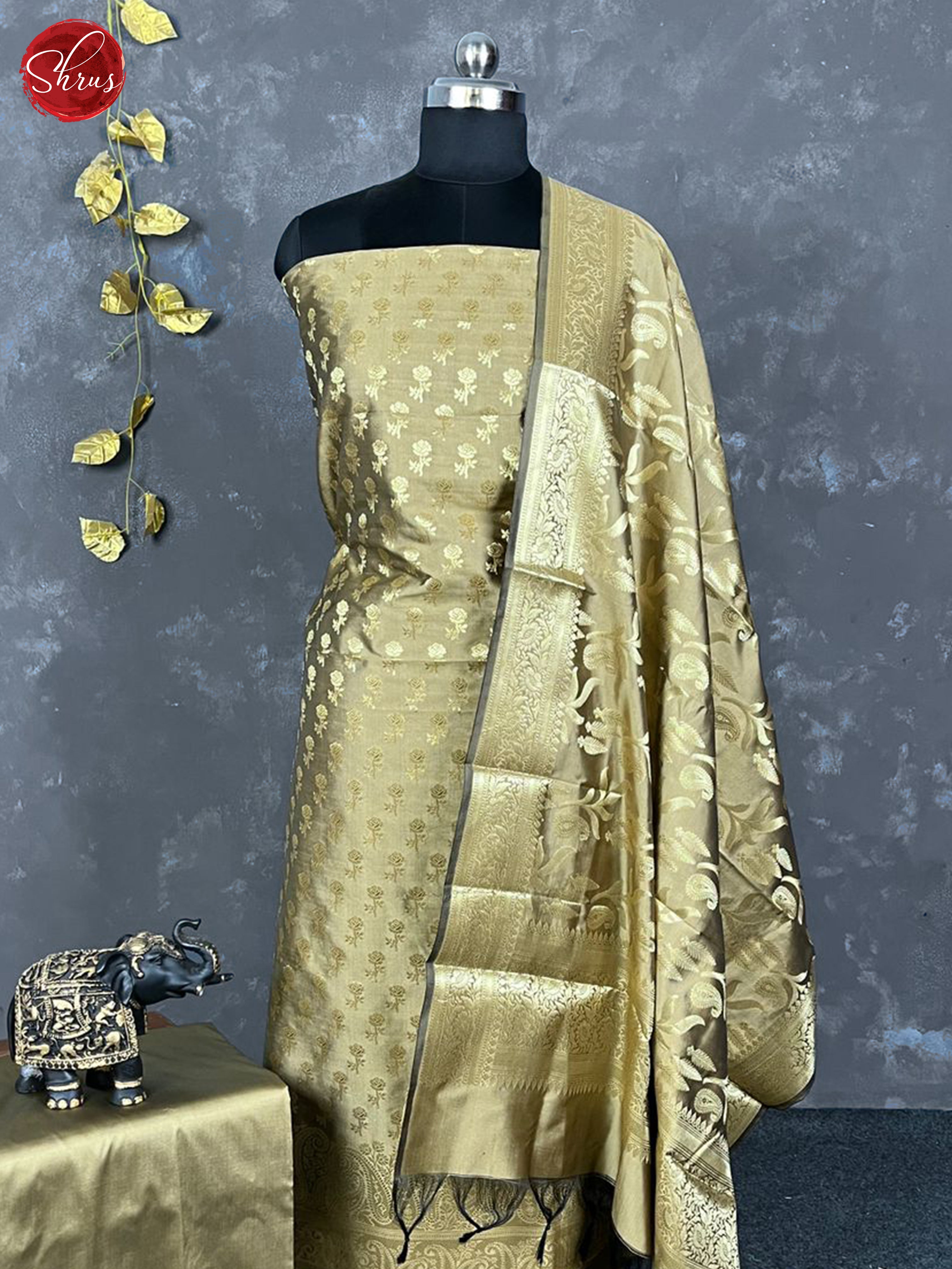 Dull Gold - Silk Unstitched  Salwar - Shop on ShrusEternity.com