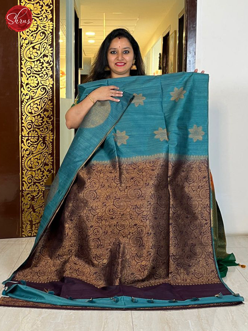 Blue Semi Jute Saree with intricate designs on its body, self-border &  intricate pallu