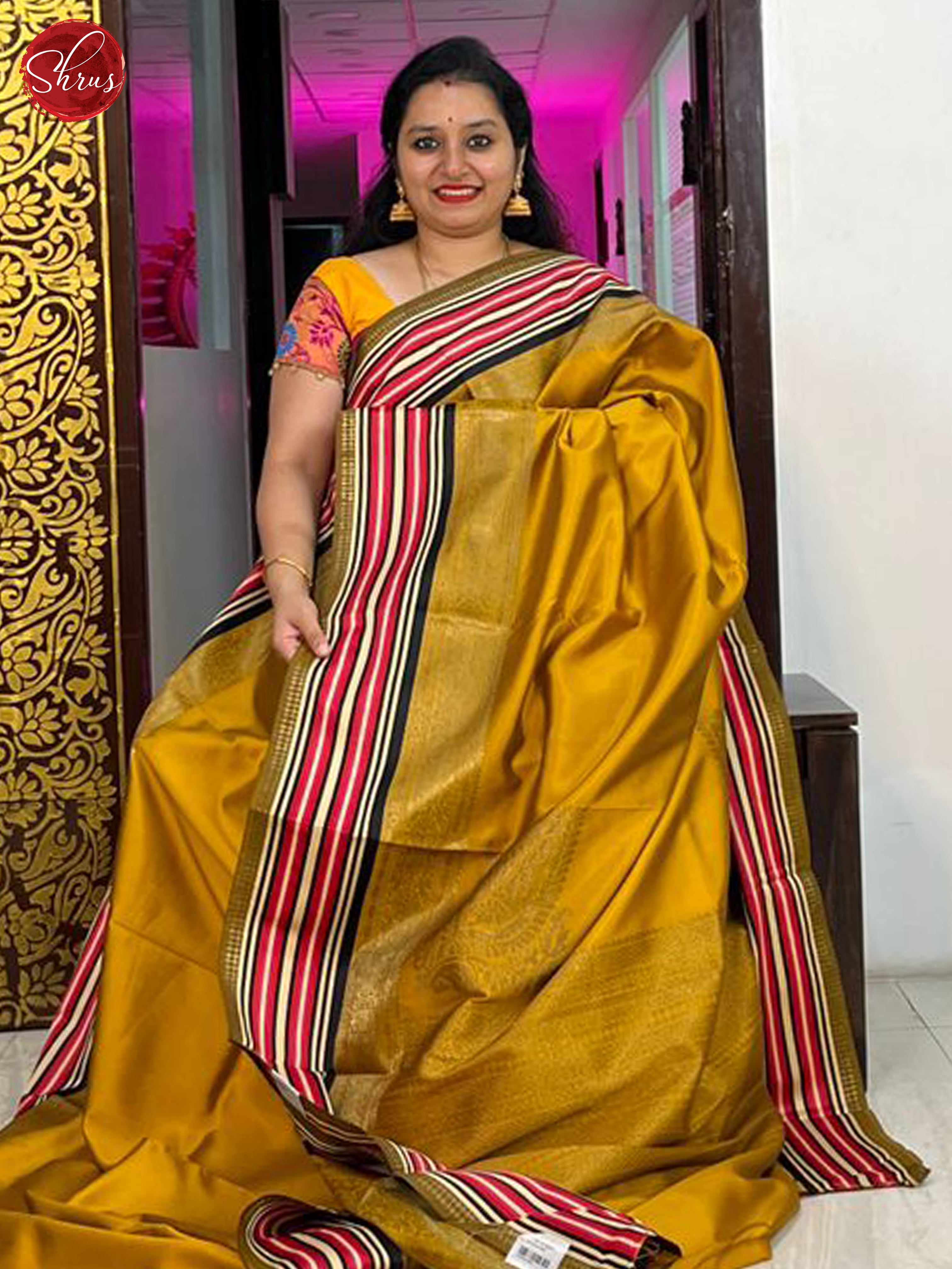 Mustard(Single Tone)- Semi dupion Saree - Shop on ShrusEternity.com