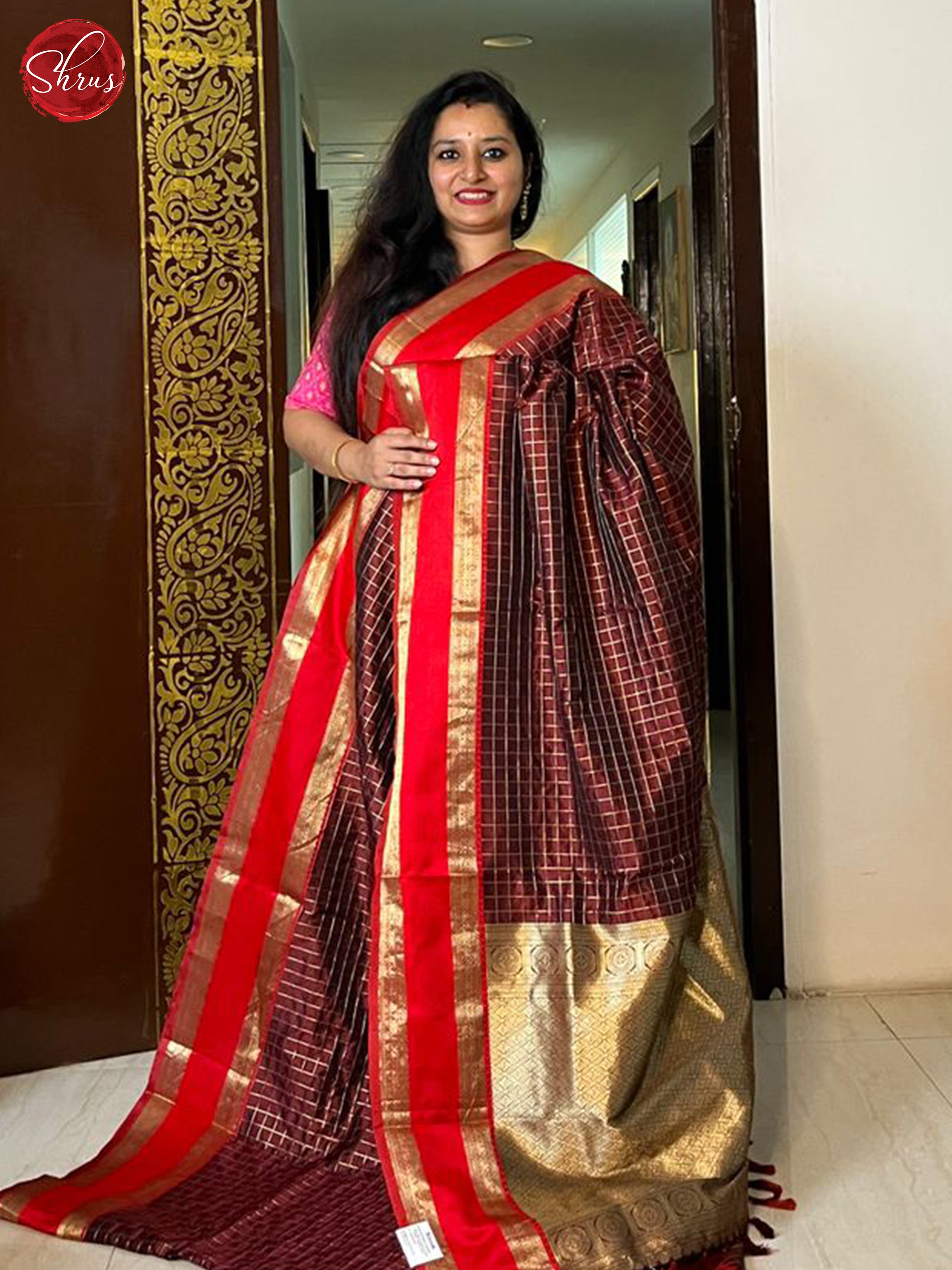 Maroon & Red - Semi dupion Saree - Shop on ShrusEternity.com