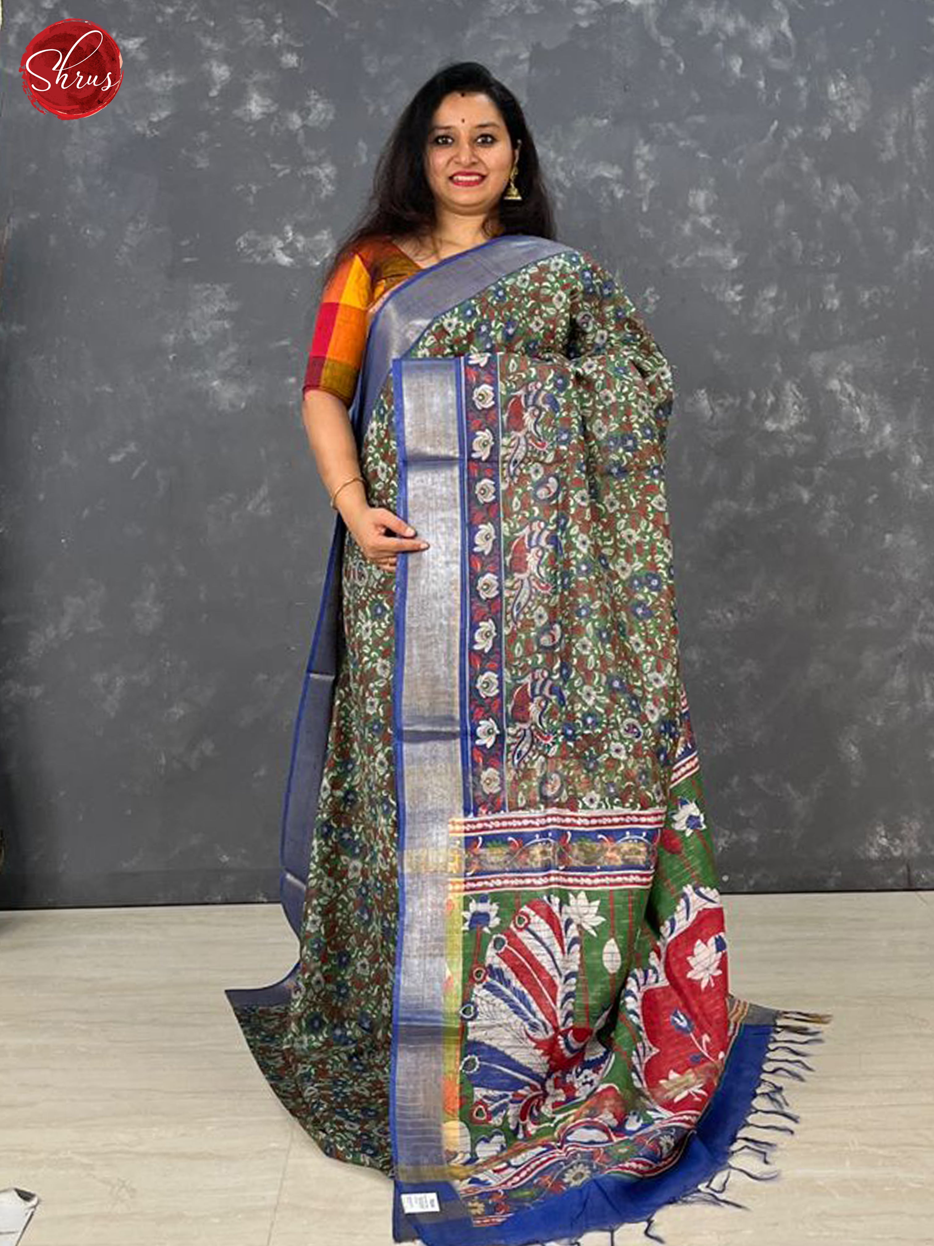 Green & Blue- Semi Gicha Saree - Shop on ShrusEternity.com