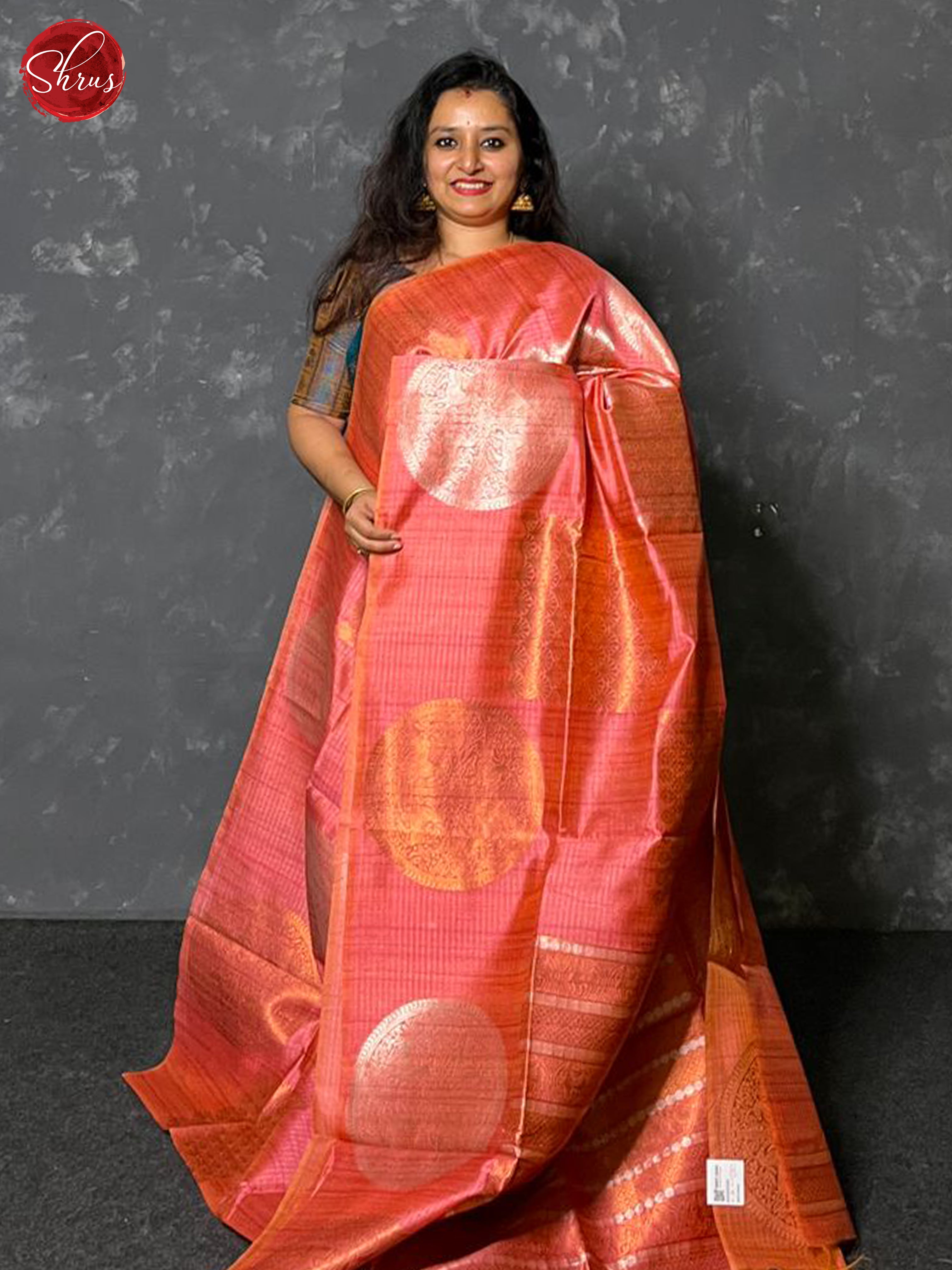 Peachish Pink (Single Tone)- Semi Tussar Saree - Shop on ShrusEternity.com