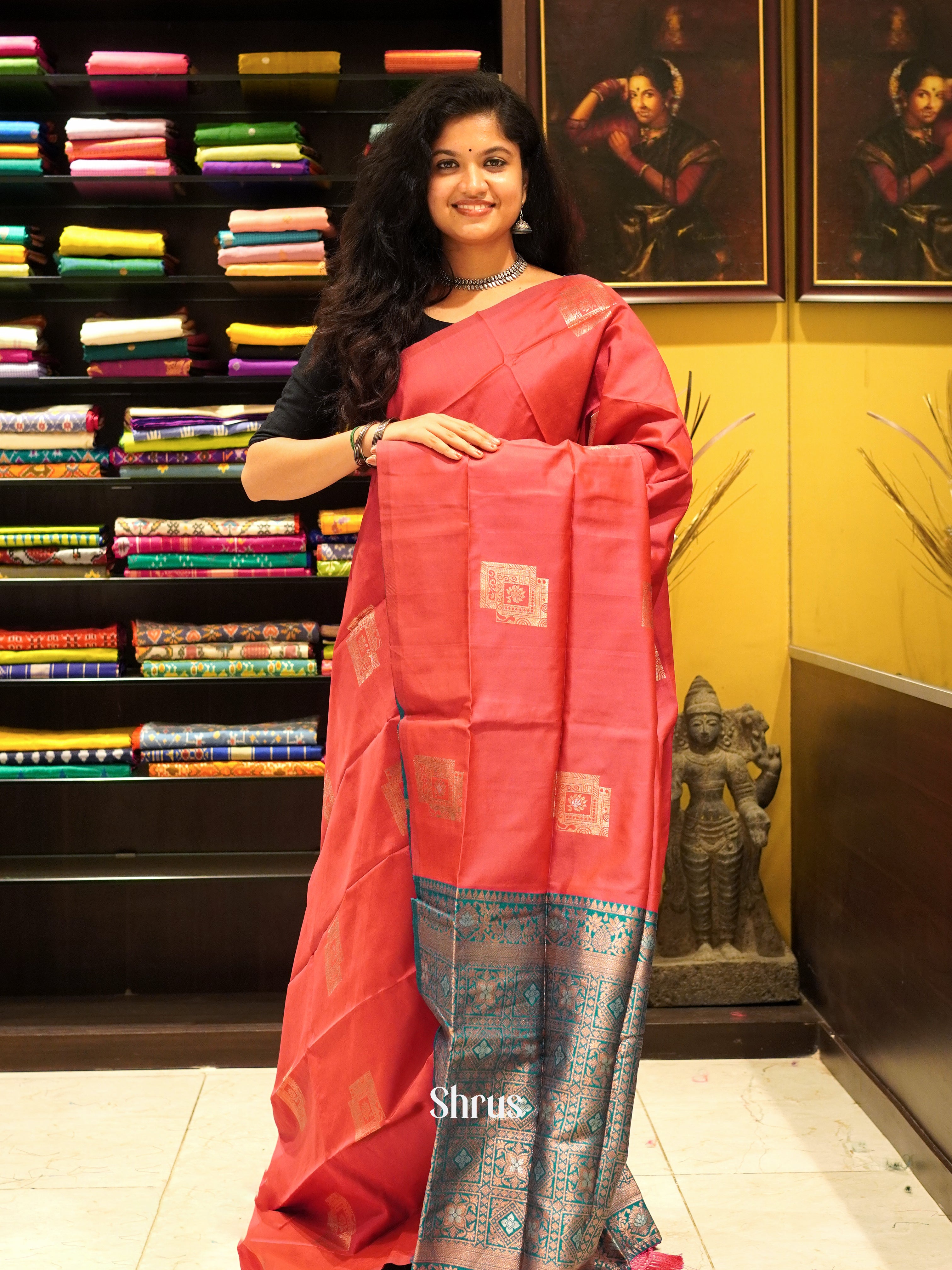 Pink And Peacock Green-Semi soft silk saree