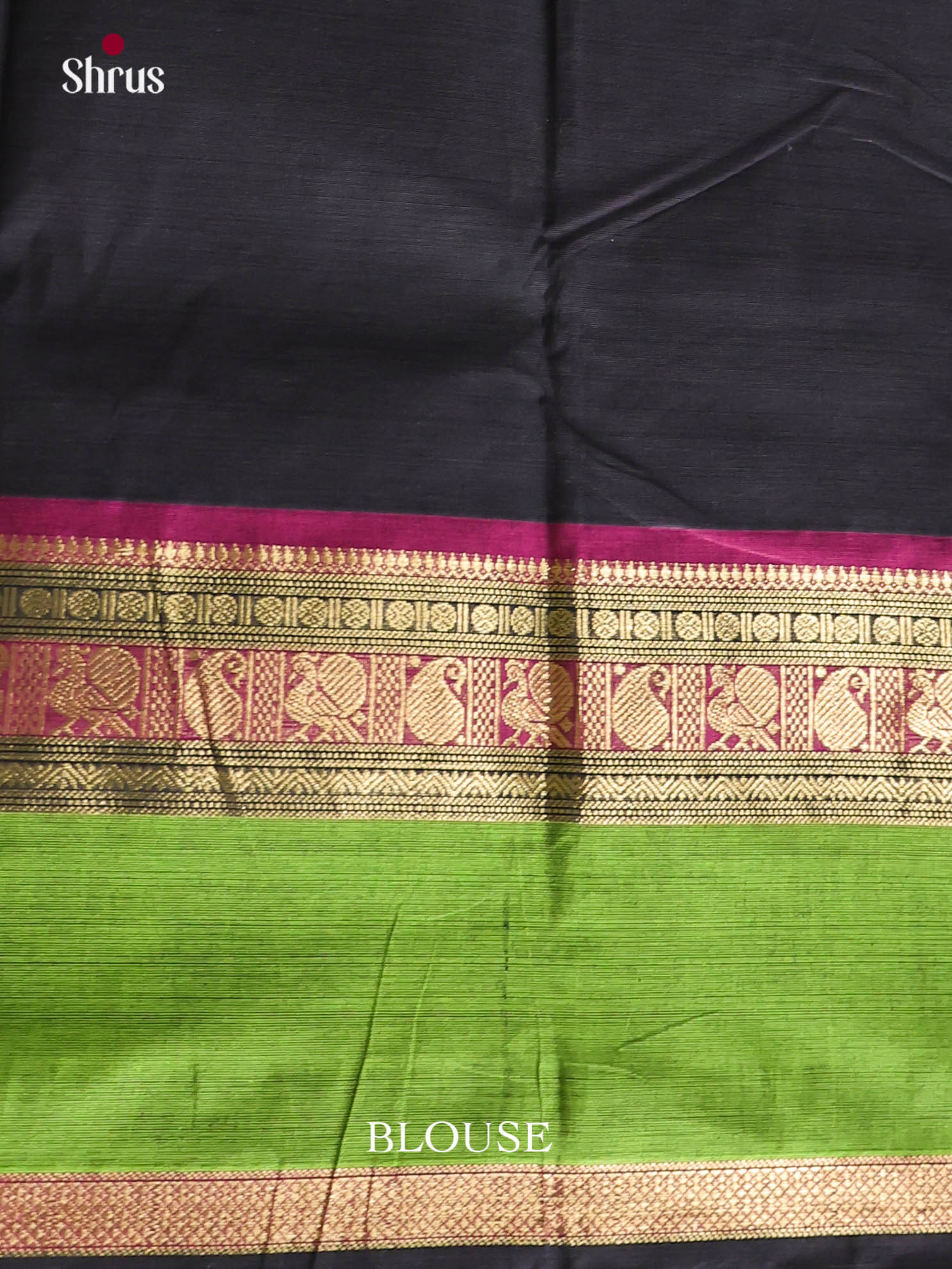 Mystique Black Chettinad Sarees With Plain Body, Green Border & Zari Pallu
