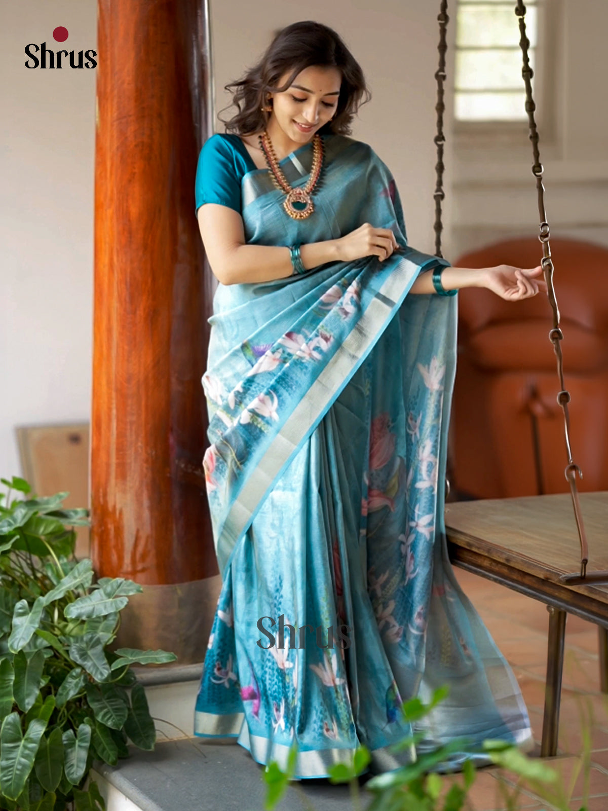 Blue  - Semi Rawsilk - Saree- EAS22053 - Shop on Shrus.com