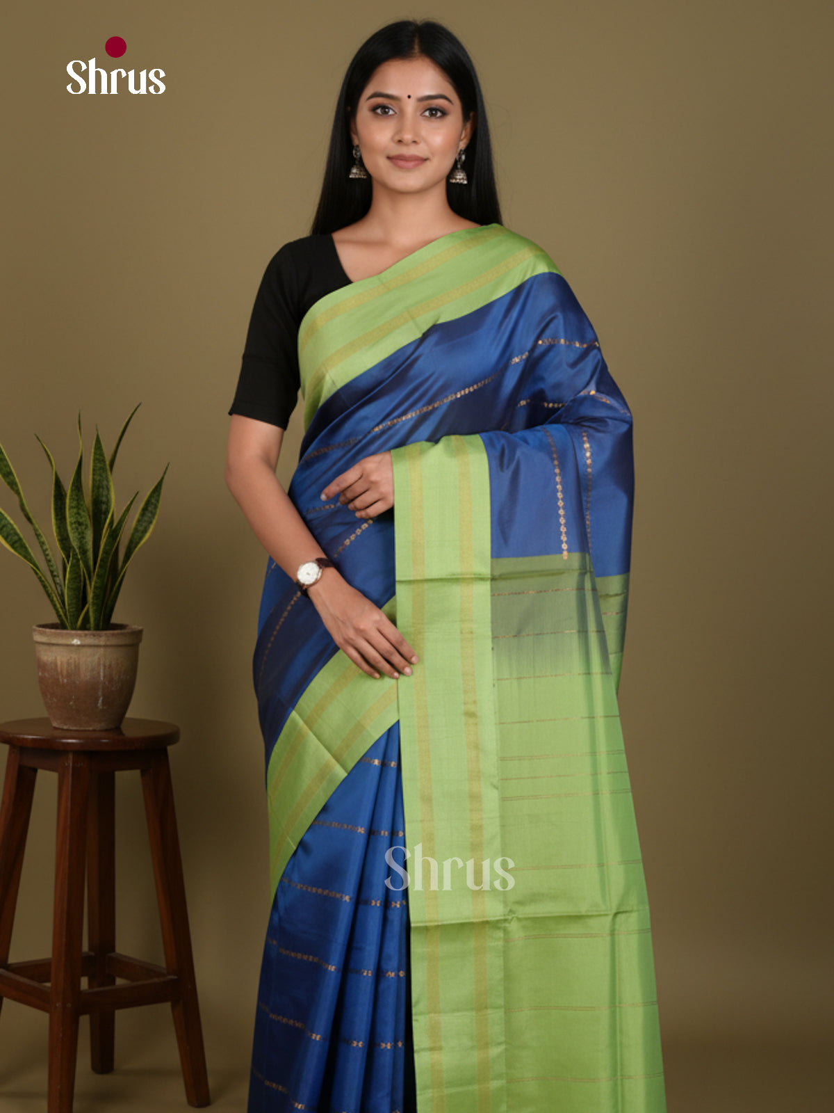 Buy Exquisite Blue Banana Pith Sarees With Zari Stripes & Lime Green Rettapet Border & Pallu