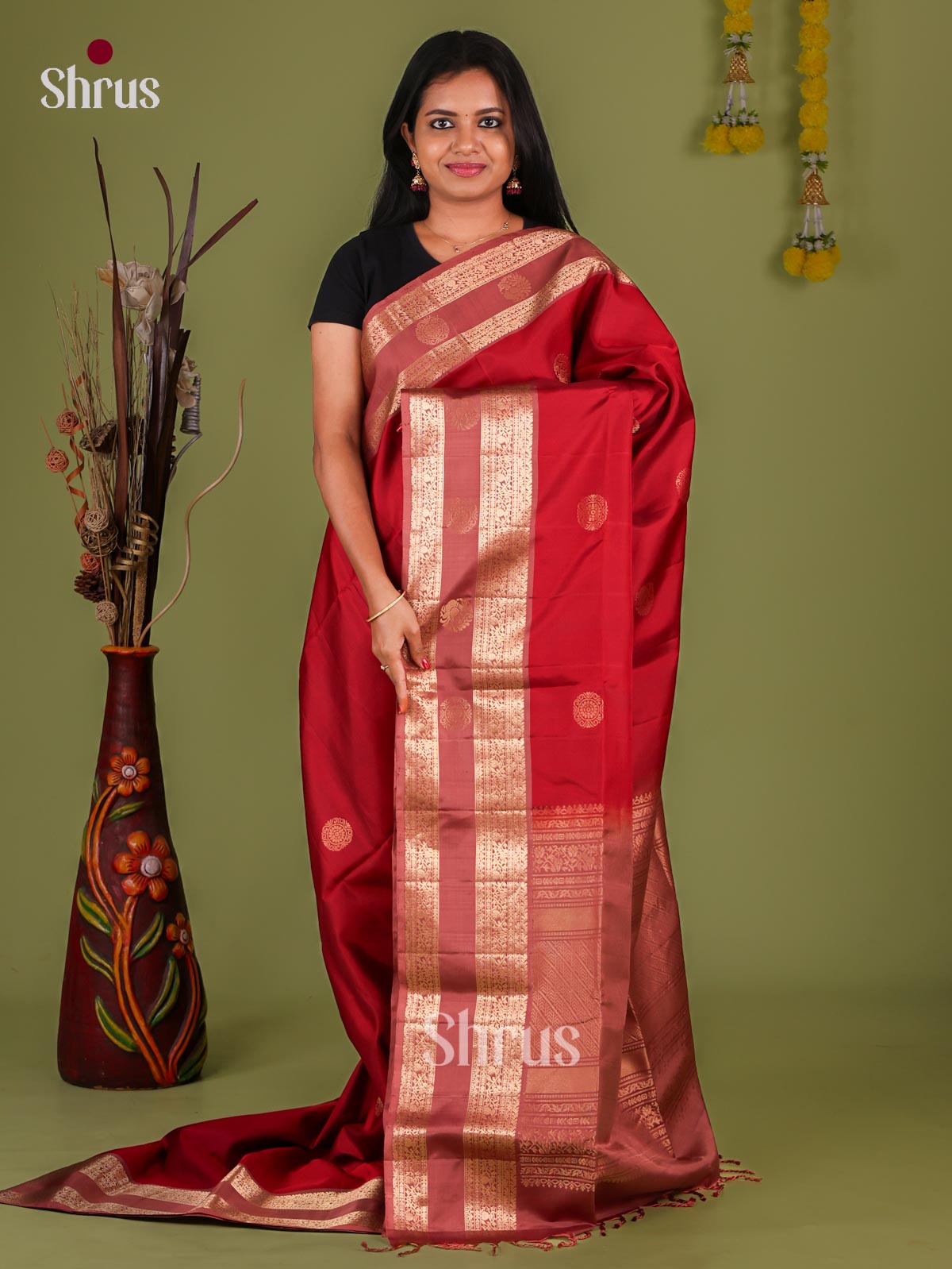 Bold Crimson Red Soft Silk Sarees with Gold Peacock & Floral Motifs, Muted Red Rettaipet Border & Brocade Pallu