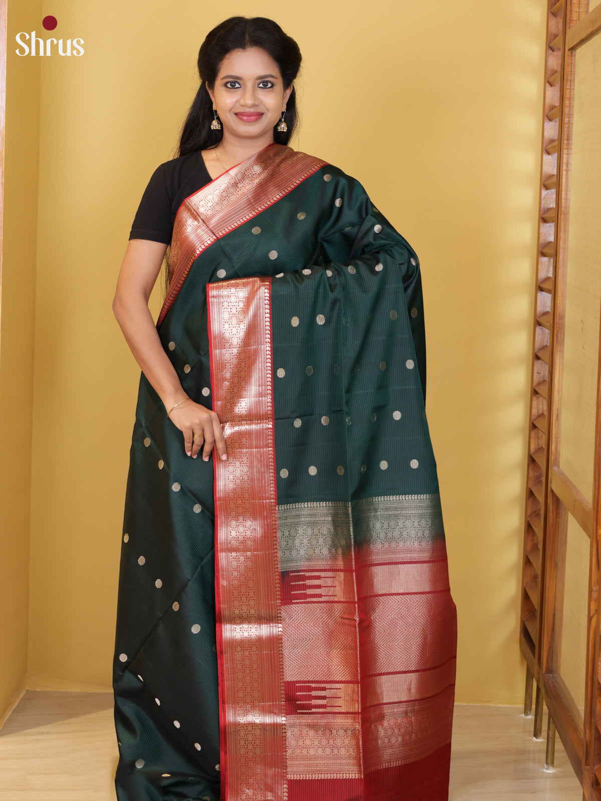 Classy Cobalt Blue Soft Silk Saree with zari buttas & rich Maroon border