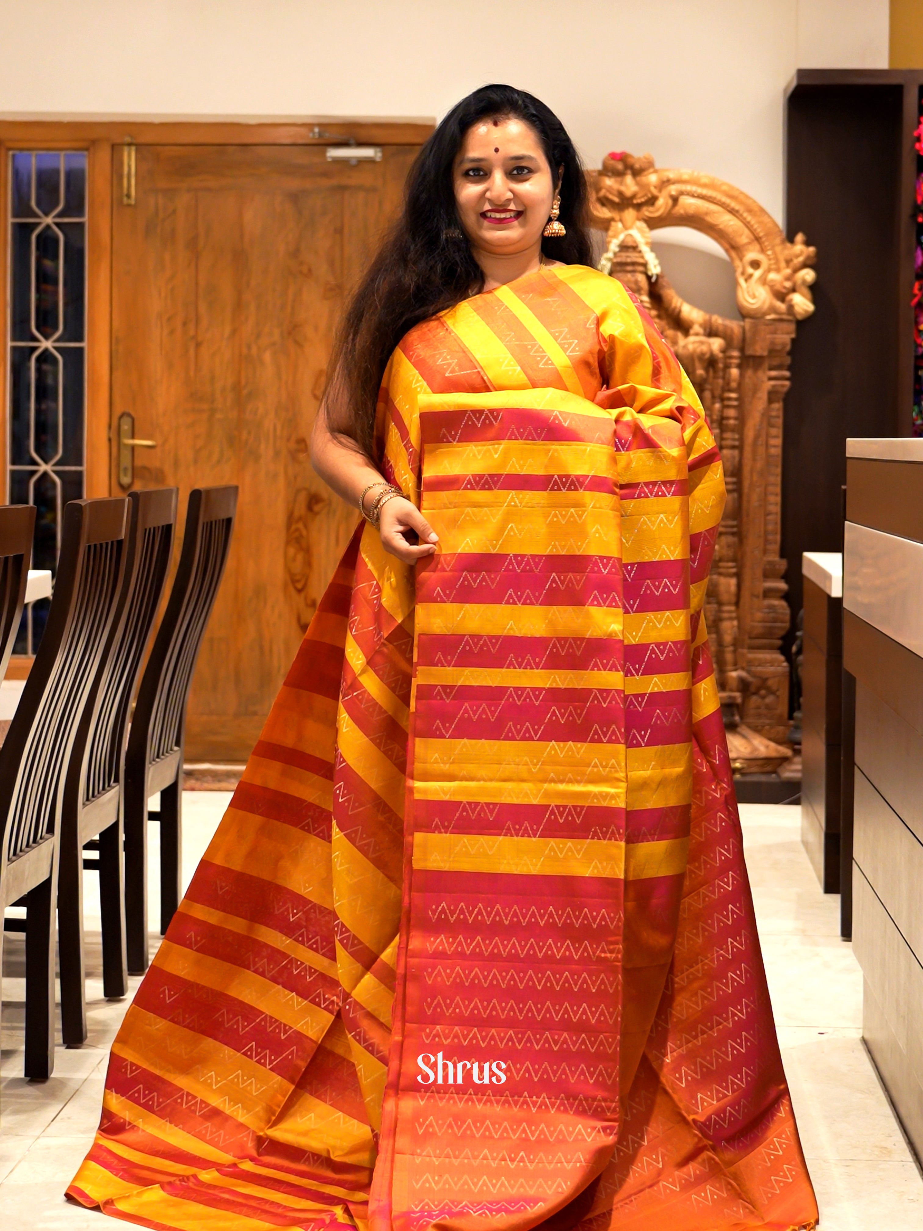 Mustard And Orangish Pink- Soft Silk Saree